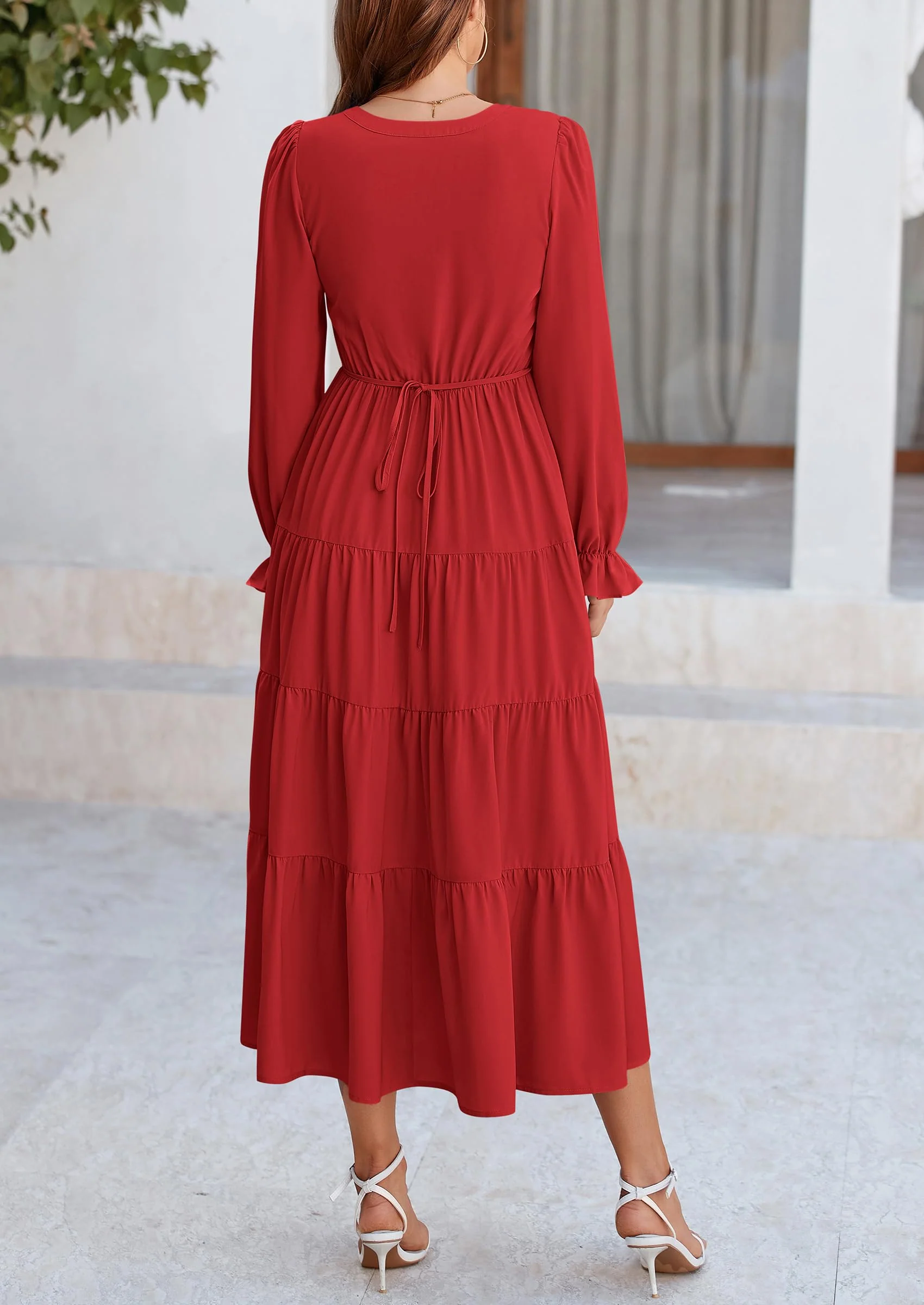 PRETTYGARDEN Women Fall Long Sleeve Smocked Maxi Dress Casual Square Neck Swiss Dot Tiered Ruffle Flowy Spring Pocket Dresses - Image 135