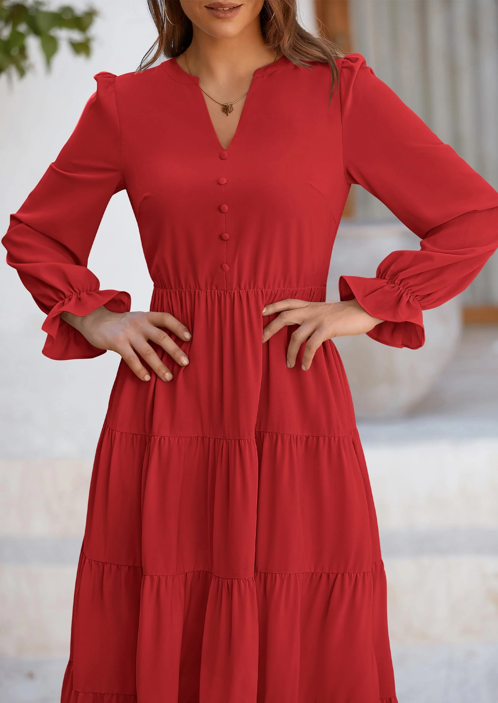 PRETTYGARDEN Women Fall Long Sleeve Smocked Maxi Dress Casual Square Neck Swiss Dot Tiered Ruffle Flowy Spring Pocket Dresses - Image 138