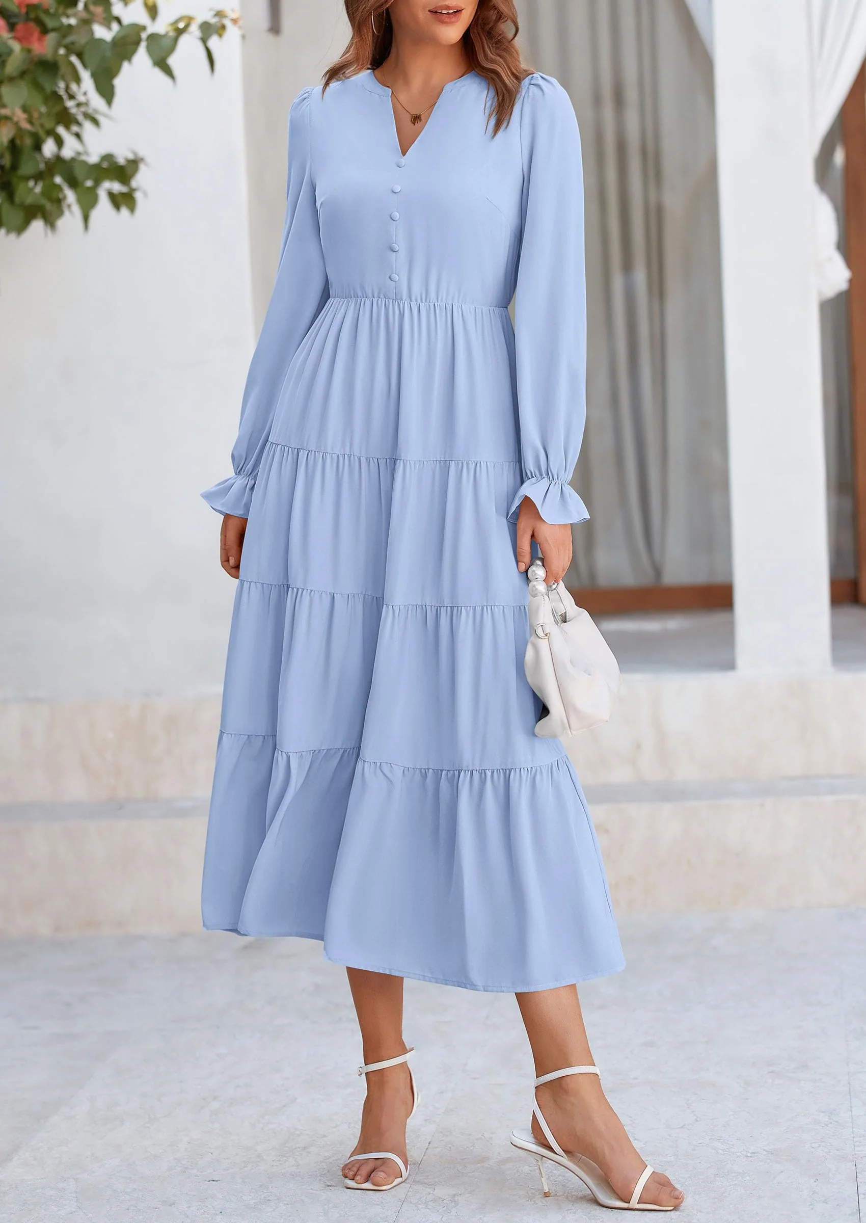 PRETTYGARDEN Women Fall Long Sleeve Smocked Maxi Dress Casual Square Neck Swiss Dot Tiered Ruffle Flowy Spring Pocket Dresses - Image 14