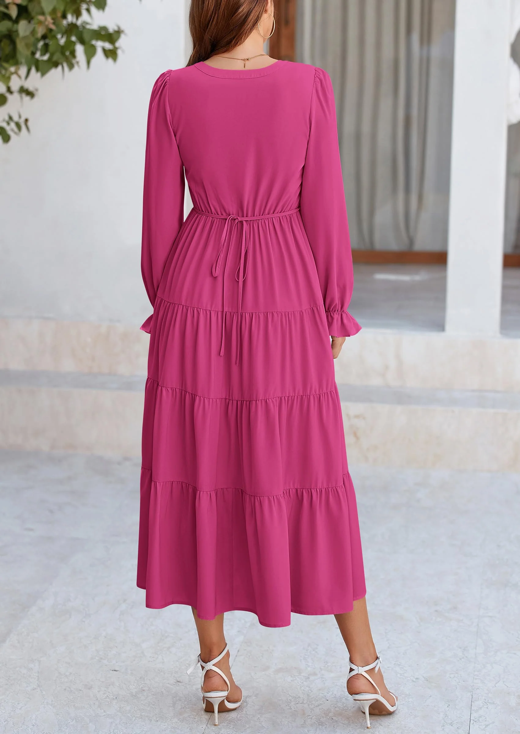PRETTYGARDEN Women Fall Long Sleeve Smocked Maxi Dress Casual Square Neck Swiss Dot Tiered Ruffle Flowy Spring Pocket Dresses - Image 142