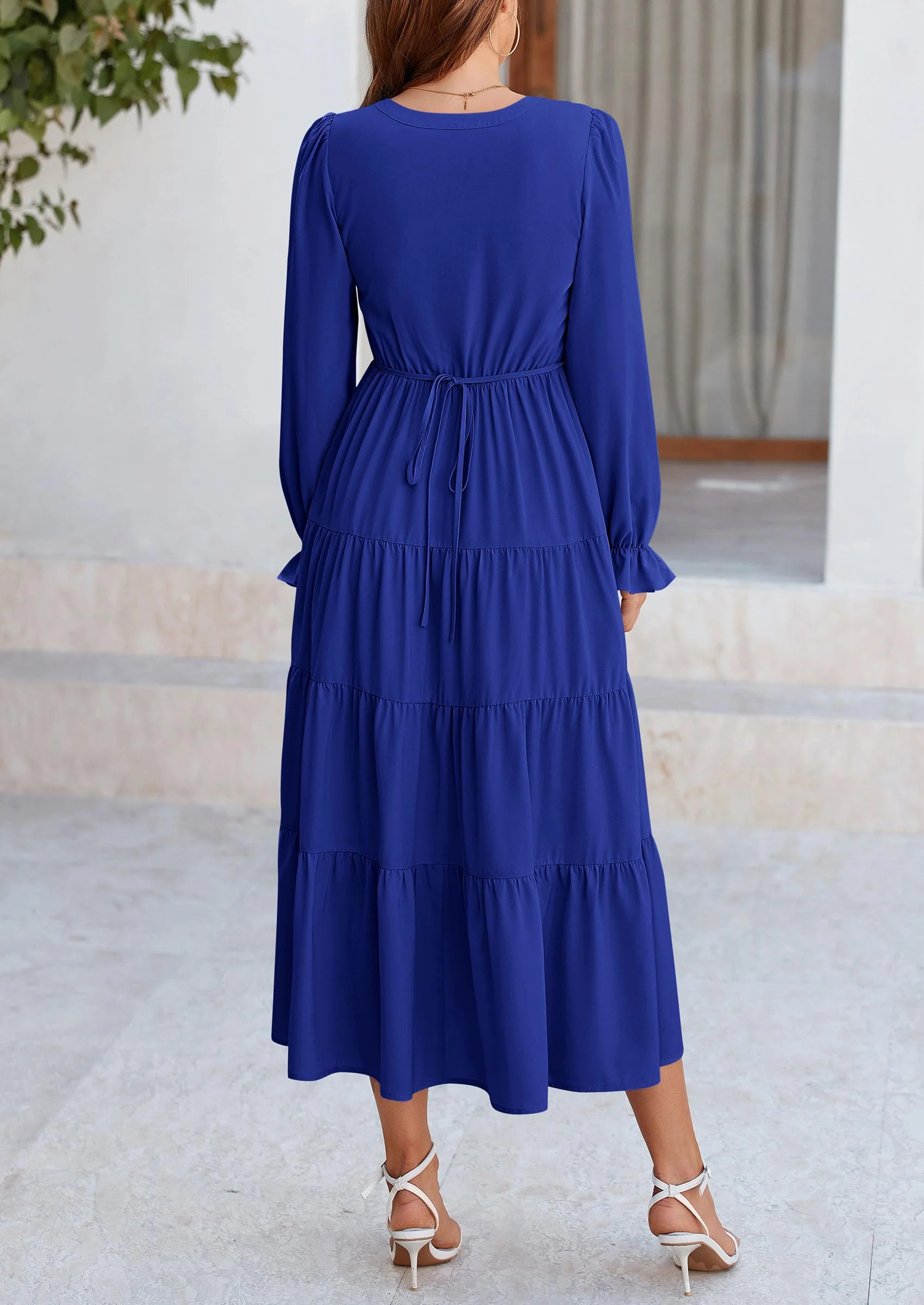 PRETTYGARDEN Women Fall Long Sleeve Smocked Maxi Dress Casual Square Neck Swiss Dot Tiered Ruffle Flowy Spring Pocket Dresses - Image 149