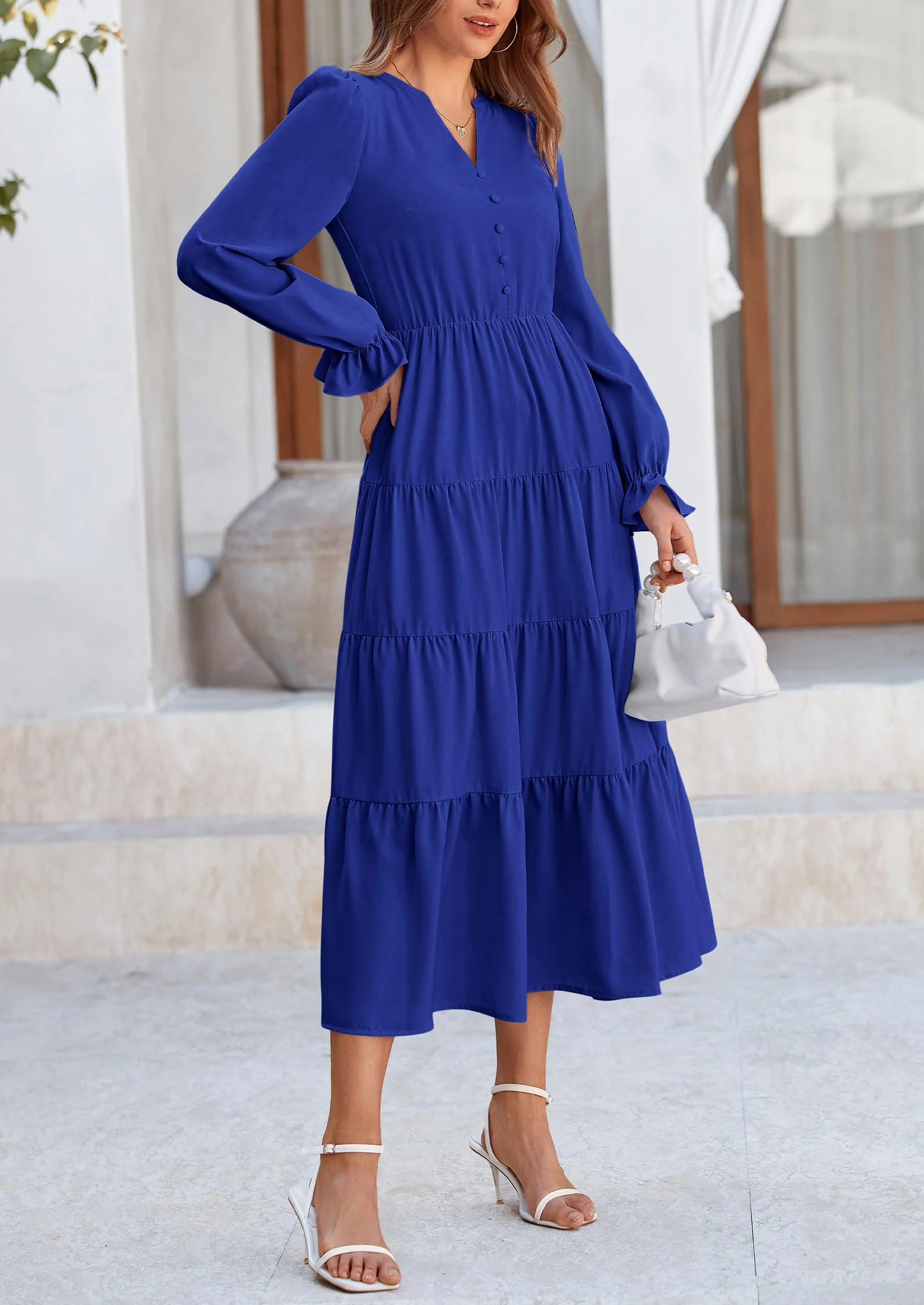 PRETTYGARDEN Women Fall Long Sleeve Smocked Maxi Dress Casual Square Neck Swiss Dot Tiered Ruffle Flowy Spring Pocket Dresses - Image 152