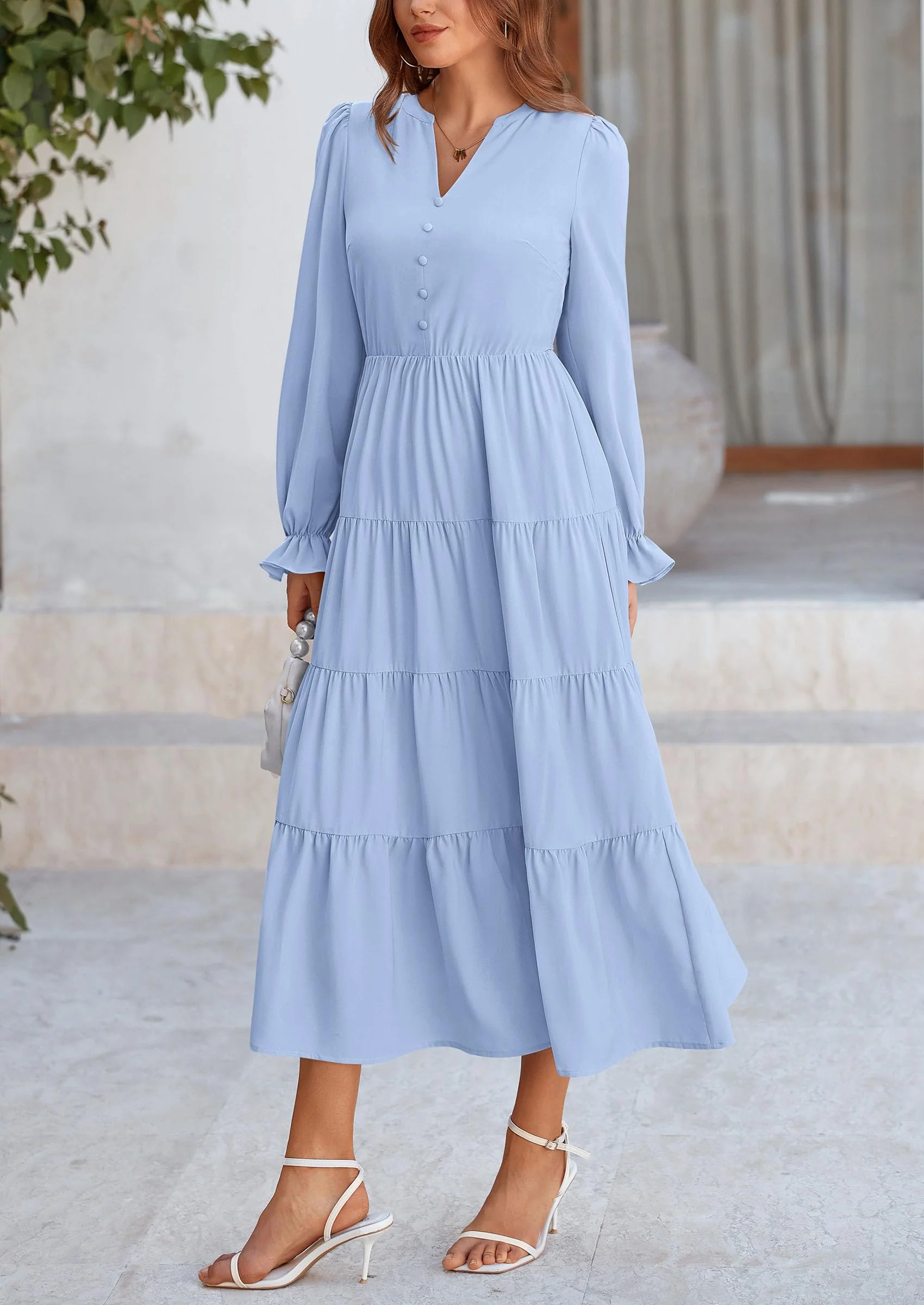 PRETTYGARDEN Women Fall Long Sleeve Smocked Maxi Dress Casual Square Neck Swiss Dot Tiered Ruffle Flowy Spring Pocket Dresses - Image 16