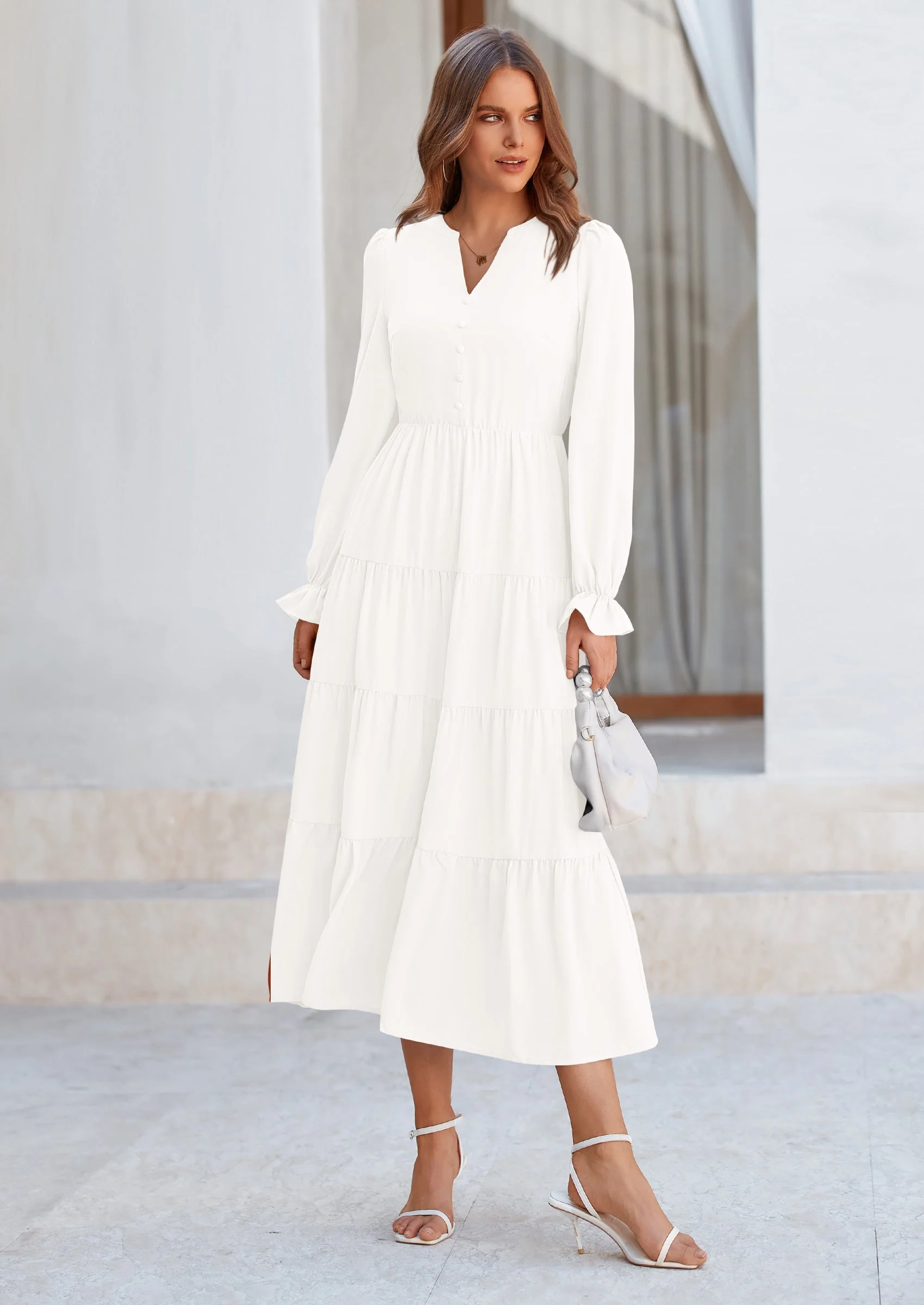 PRETTYGARDEN Women Fall Long Sleeve Smocked Maxi Dress Casual Square Neck Swiss Dot Tiered Ruffle Flowy Spring Pocket Dresses - Image 18