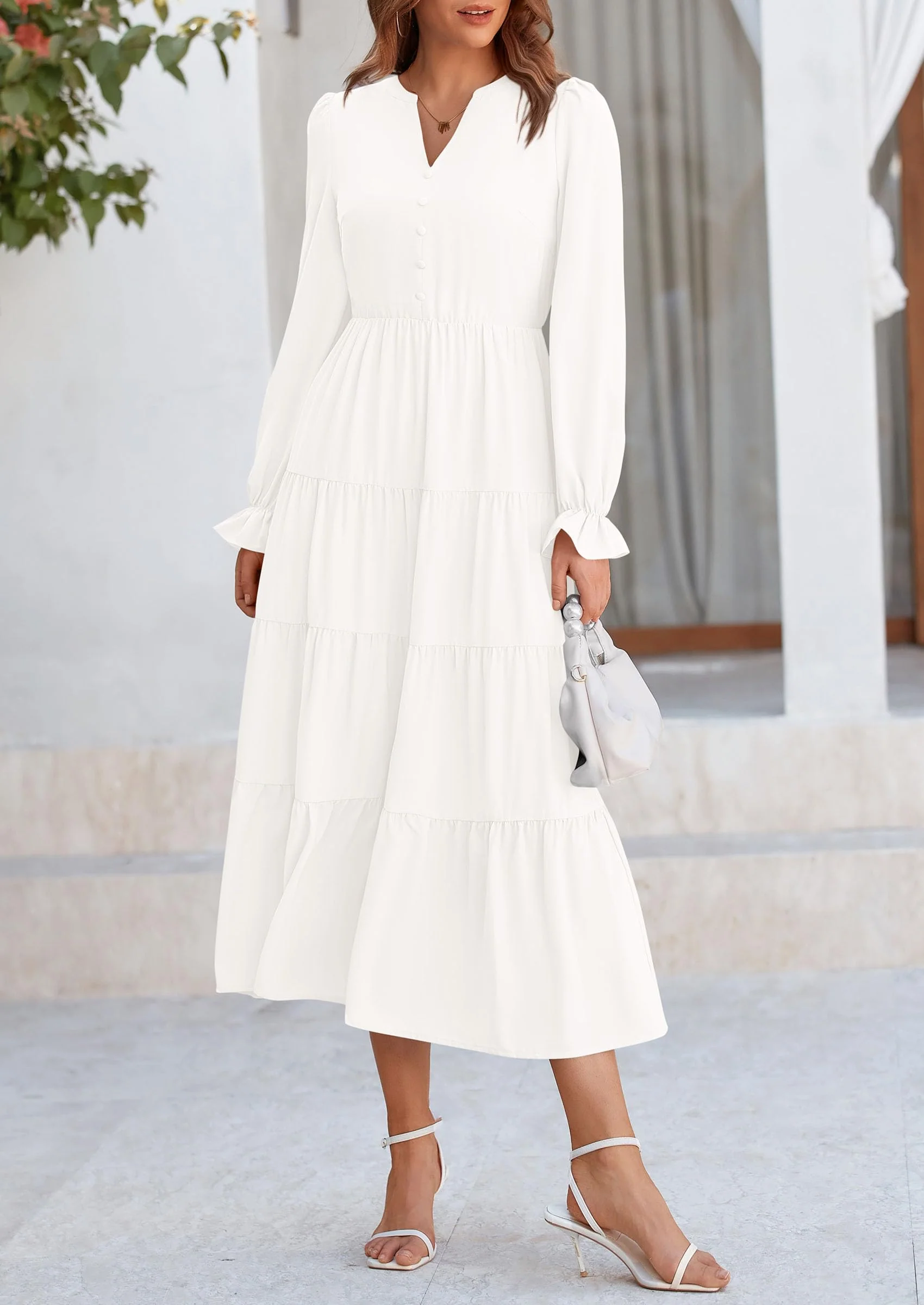 PRETTYGARDEN Women Fall Long Sleeve Smocked Maxi Dress Casual Square Neck Swiss Dot Tiered Ruffle Flowy Spring Pocket Dresses - Image 23