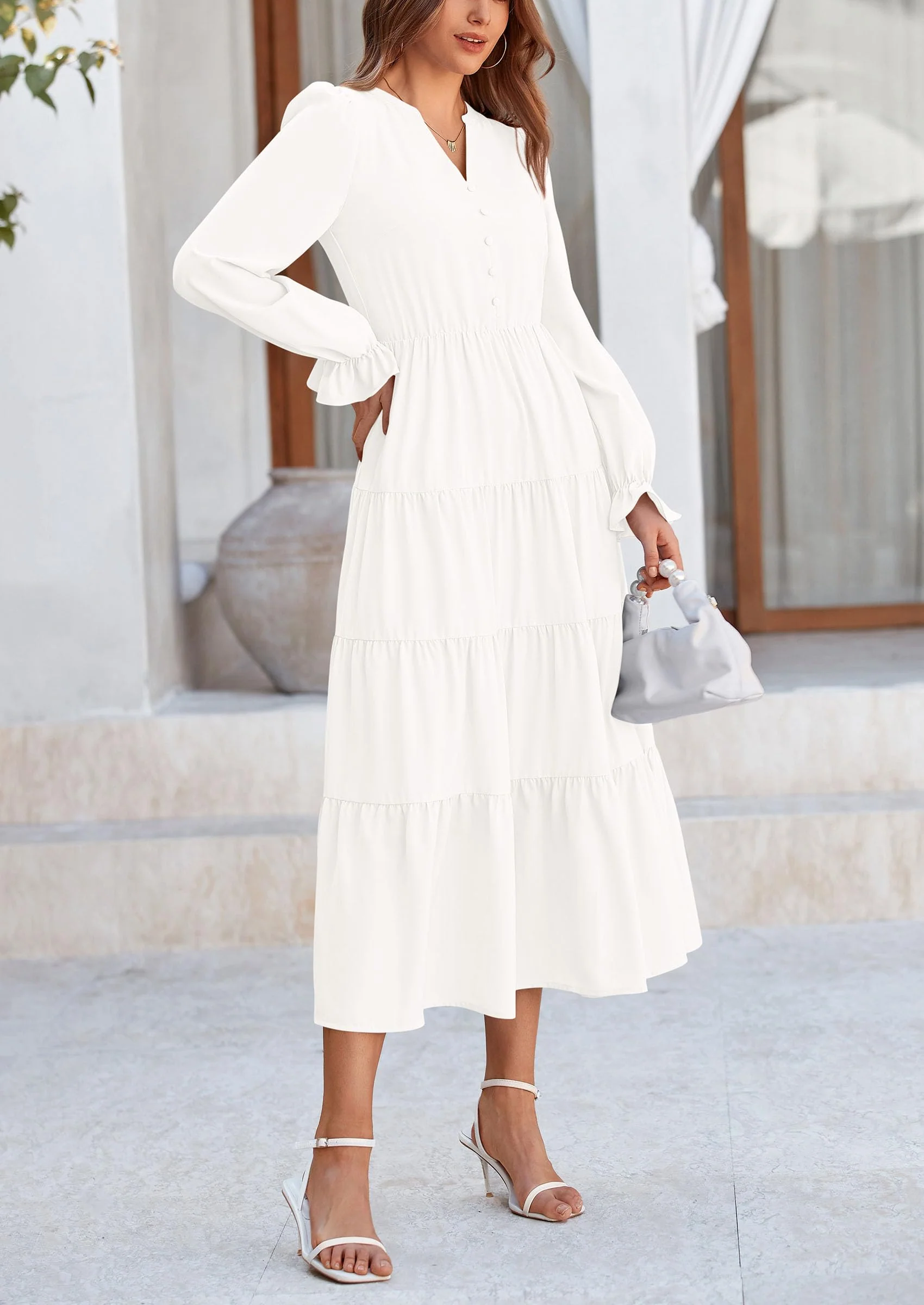 PRETTYGARDEN Women Fall Long Sleeve Smocked Maxi Dress Casual Square Neck Swiss Dot Tiered Ruffle Flowy Spring Pocket Dresses - Image 24