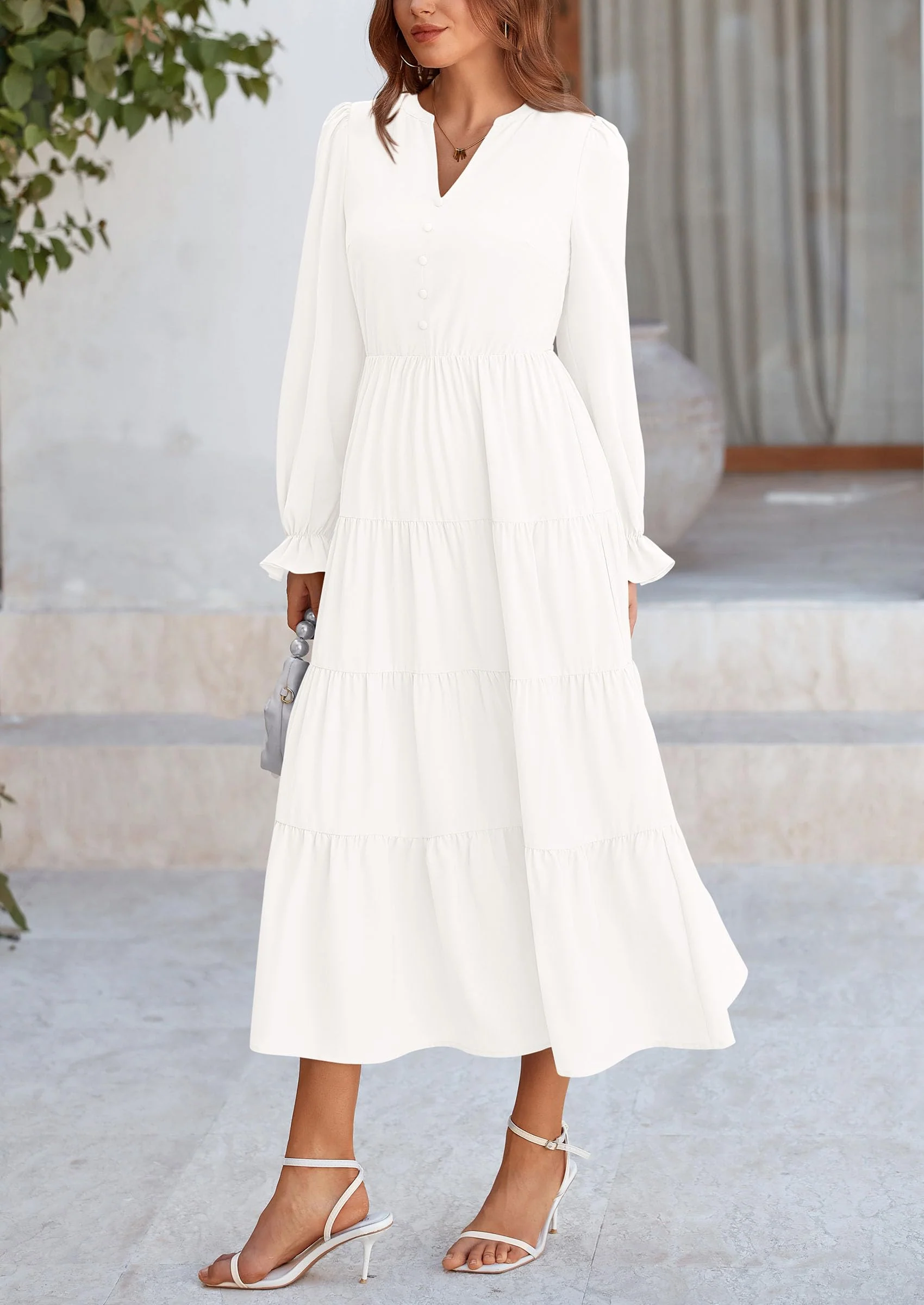 PRETTYGARDEN Women Fall Long Sleeve Smocked Maxi Dress Casual Square Neck Swiss Dot Tiered Ruffle Flowy Spring Pocket Dresses - Image 25