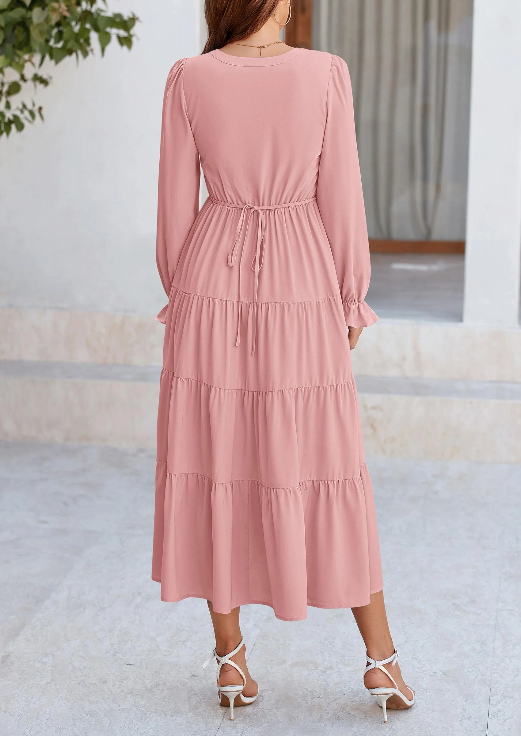 PRETTYGARDEN Women Fall Long Sleeve Smocked Maxi Dress Casual Square Neck Swiss Dot Tiered Ruffle Flowy Spring Pocket Dresses - Image 27