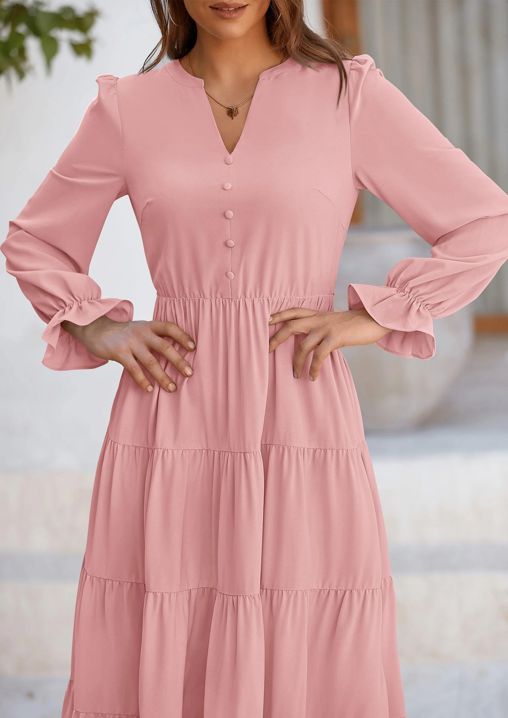 PRETTYGARDEN Women Fall Long Sleeve Smocked Maxi Dress Casual Square Neck Swiss Dot Tiered Ruffle Flowy Spring Pocket Dresses - Image 30