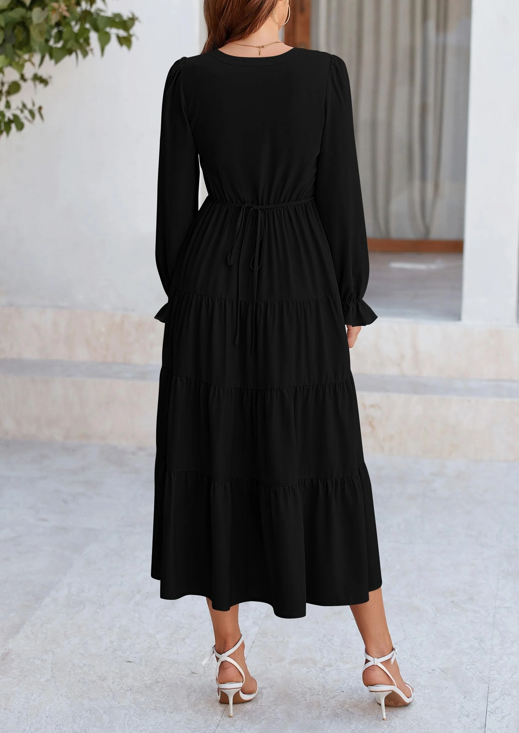PRETTYGARDEN Women Fall Long Sleeve Smocked Maxi Dress Casual Square Neck Swiss Dot Tiered Ruffle Flowy Spring Pocket Dresses - Image 35