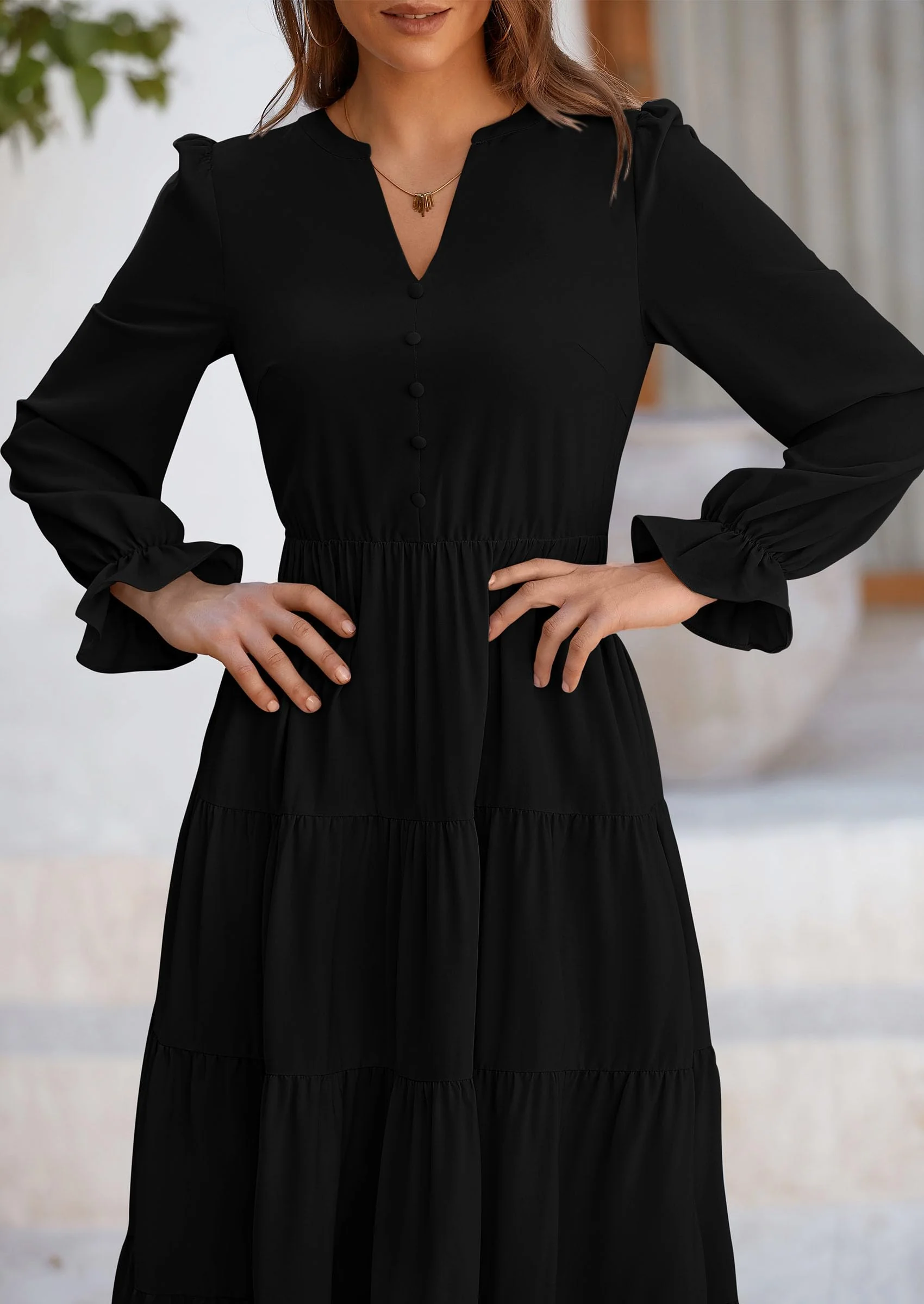 PRETTYGARDEN Women Fall Long Sleeve Smocked Maxi Dress Casual Square Neck Swiss Dot Tiered Ruffle Flowy Spring Pocket Dresses - Image 38