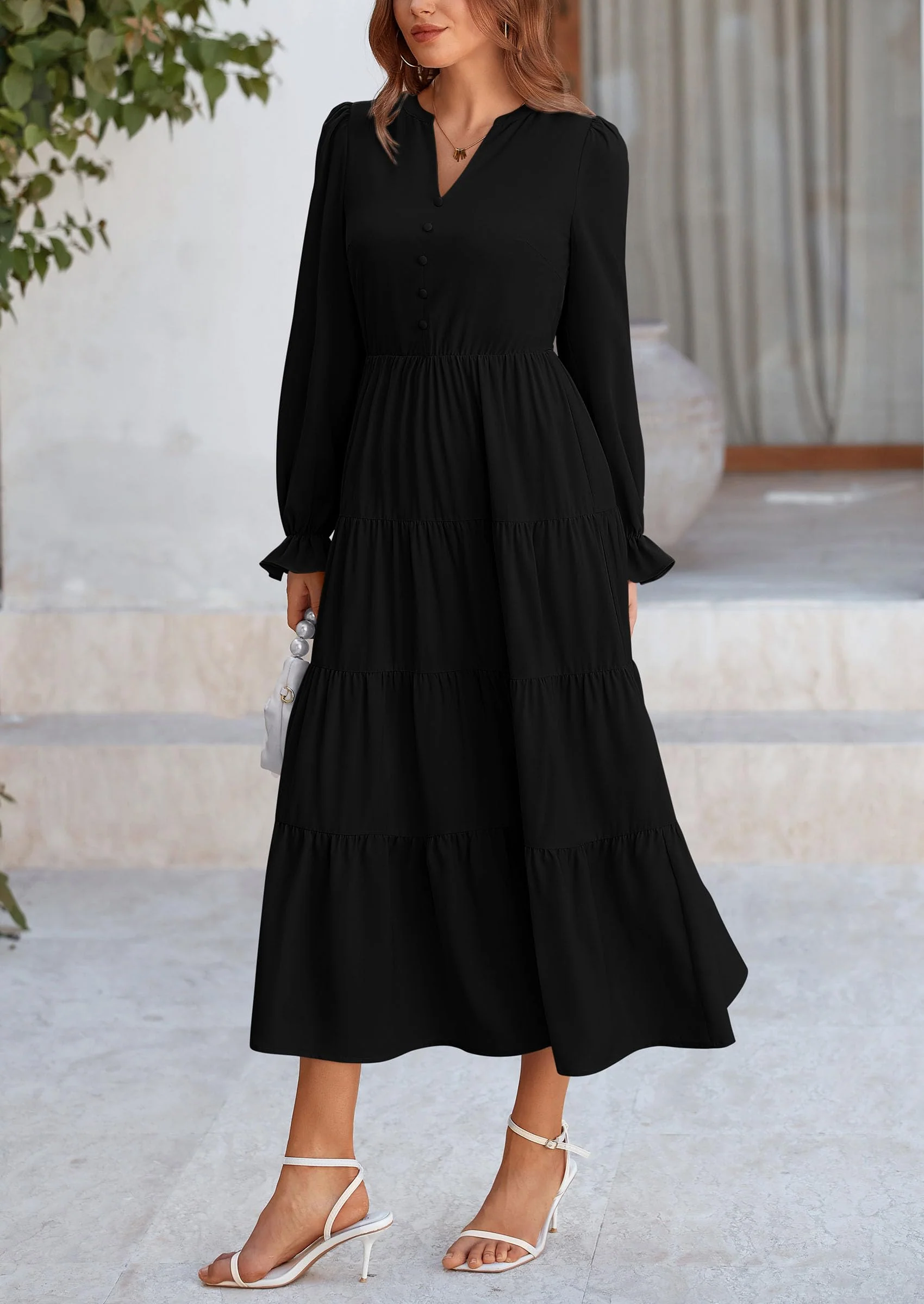 PRETTYGARDEN Women Fall Long Sleeve Smocked Maxi Dress Casual Square Neck Swiss Dot Tiered Ruffle Flowy Spring Pocket Dresses - Image 41