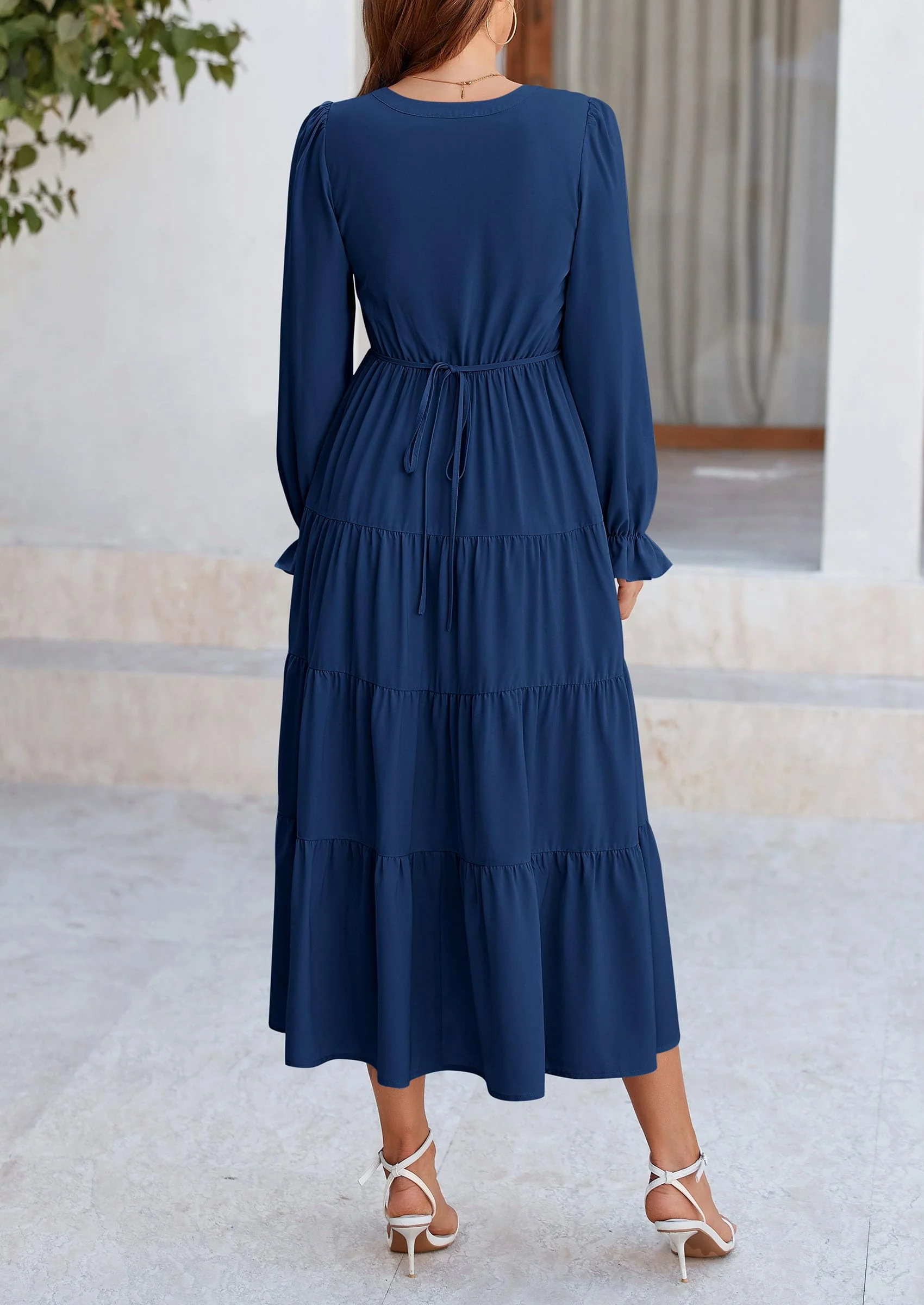 PRETTYGARDEN Women Fall Long Sleeve Smocked Maxi Dress Casual Square Neck Swiss Dot Tiered Ruffle Flowy Spring Pocket Dresses - Image 43