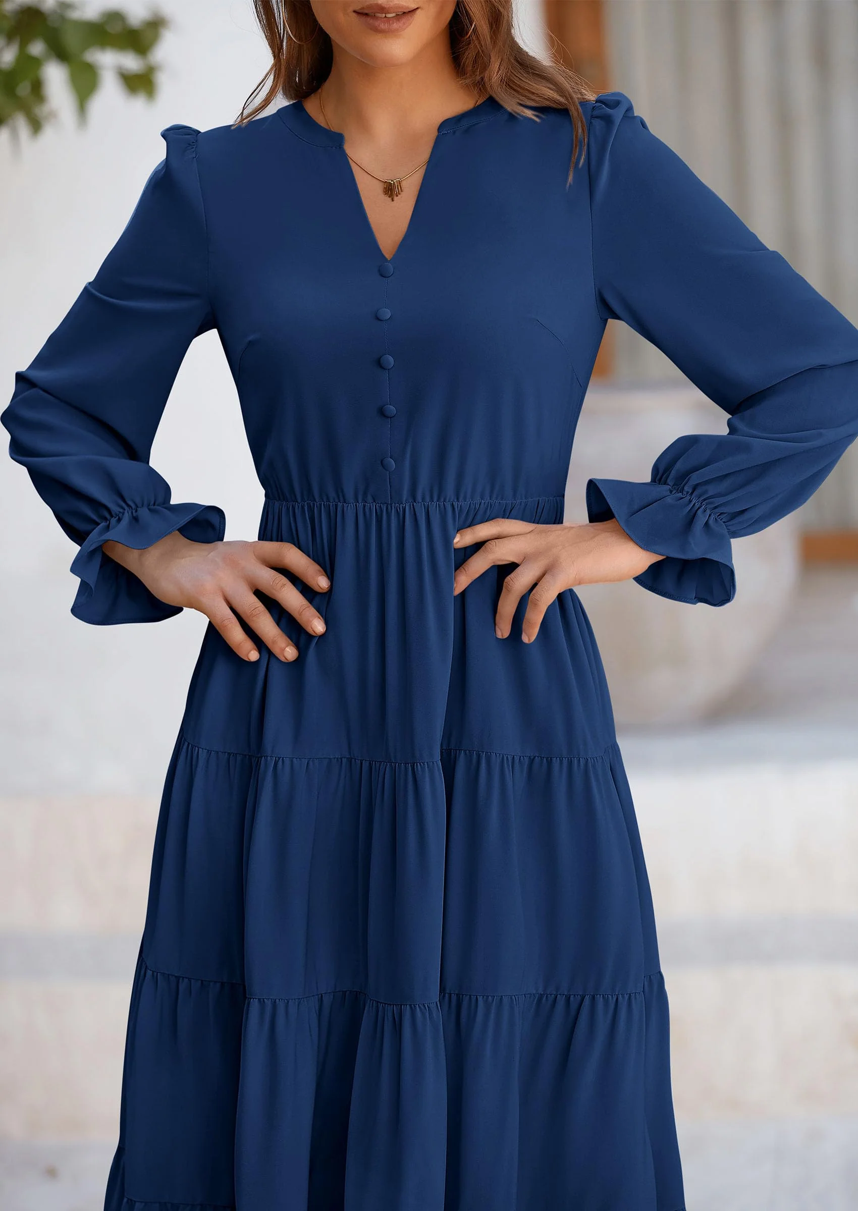 PRETTYGARDEN Women Fall Long Sleeve Smocked Maxi Dress Casual Square Neck Swiss Dot Tiered Ruffle Flowy Spring Pocket Dresses - Image 46