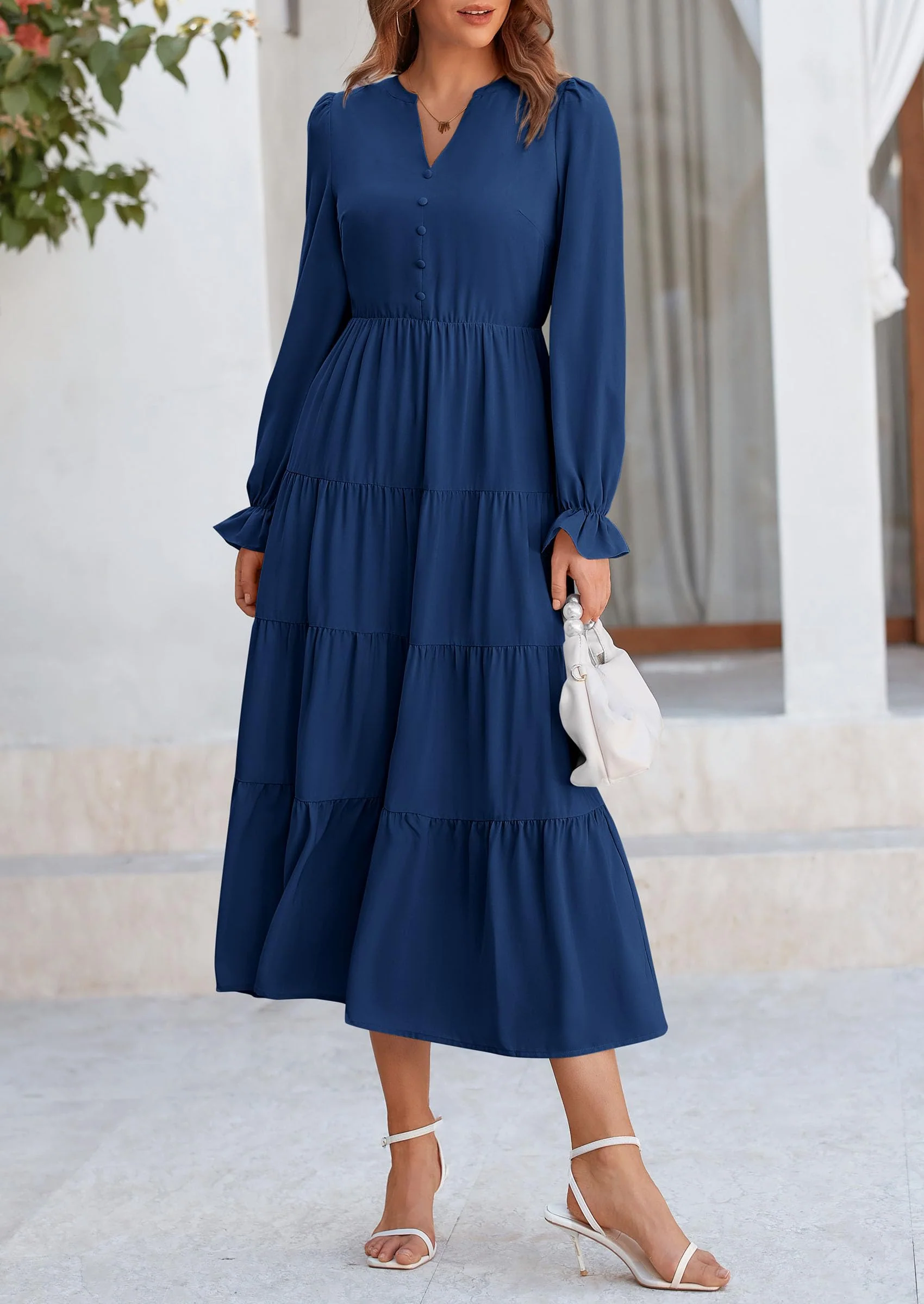 PRETTYGARDEN Women Fall Long Sleeve Smocked Maxi Dress Casual Square Neck Swiss Dot Tiered Ruffle Flowy Spring Pocket Dresses - Image 47