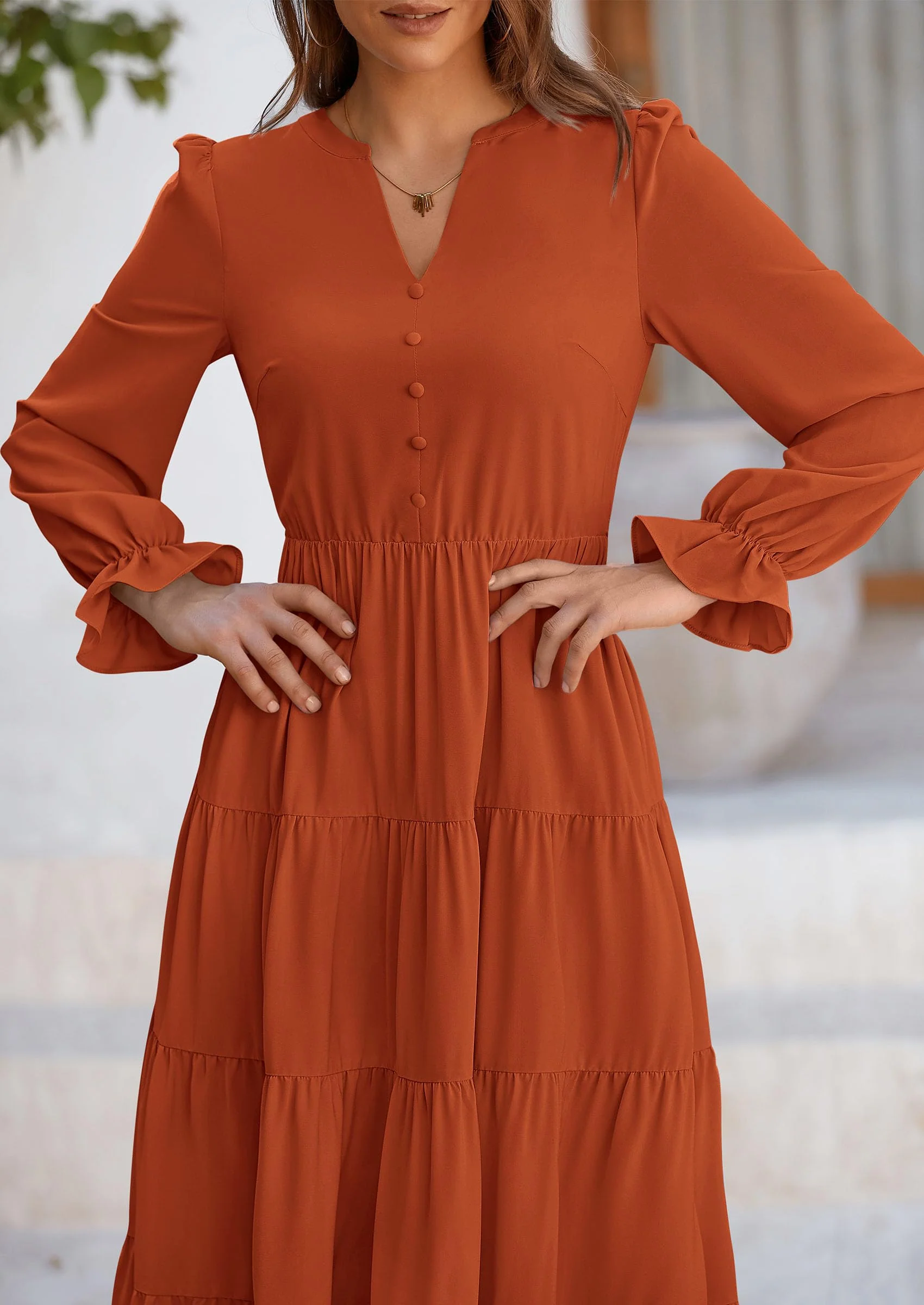 PRETTYGARDEN Women Fall Long Sleeve Smocked Maxi Dress Casual Square Neck Swiss Dot Tiered Ruffle Flowy Spring Pocket Dresses - Image 5