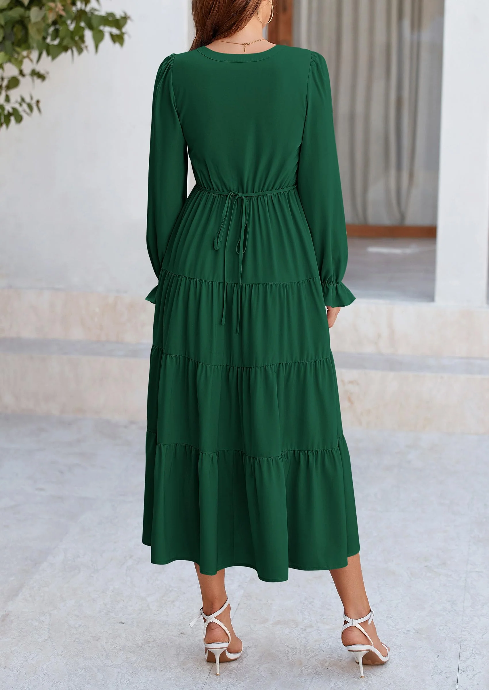 PRETTYGARDEN Women Fall Long Sleeve Smocked Maxi Dress Casual Square Neck Swiss Dot Tiered Ruffle Flowy Spring Pocket Dresses - Image 51