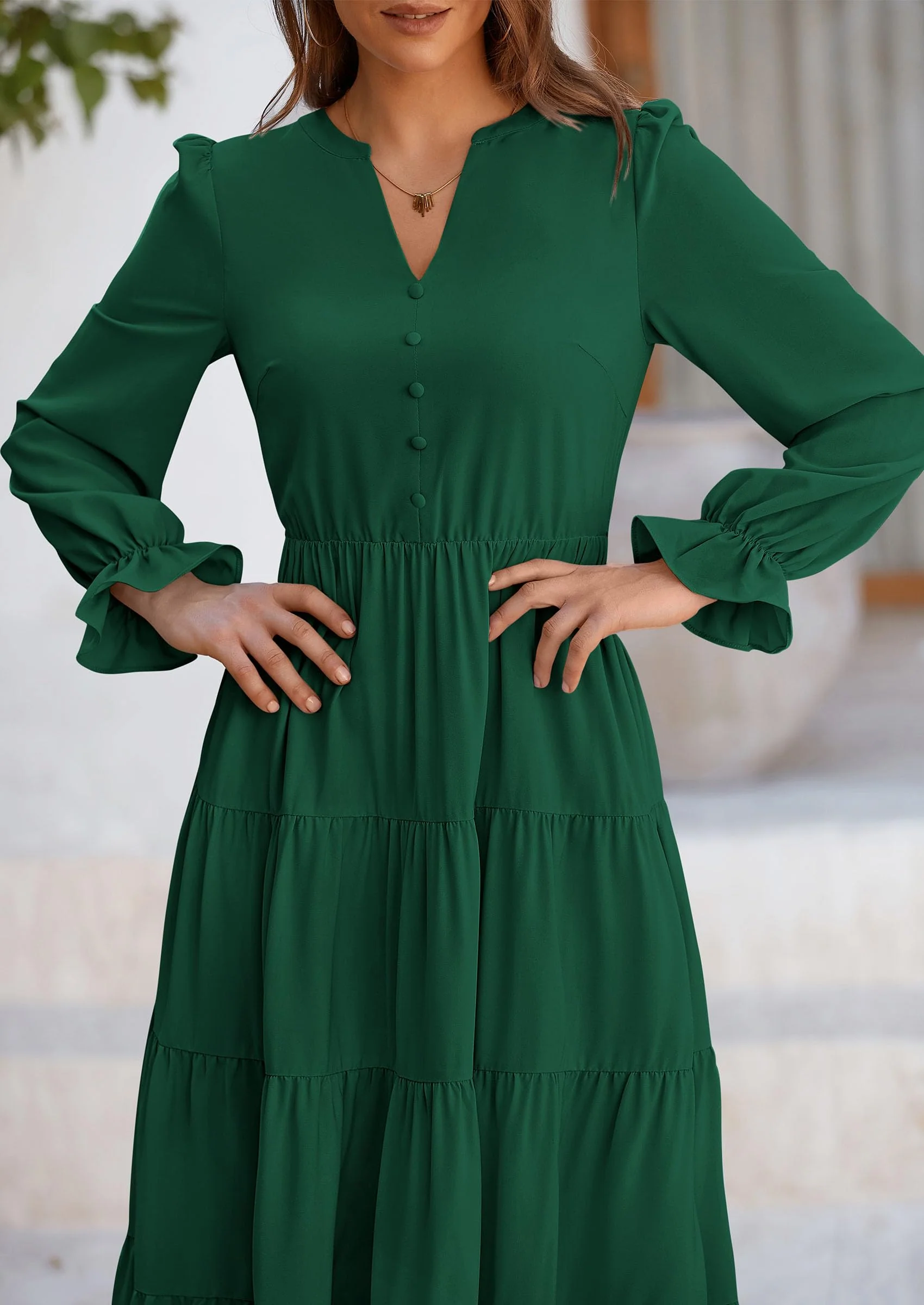 PRETTYGARDEN Women Fall Long Sleeve Smocked Maxi Dress Casual Square Neck Swiss Dot Tiered Ruffle Flowy Spring Pocket Dresses - Image 54