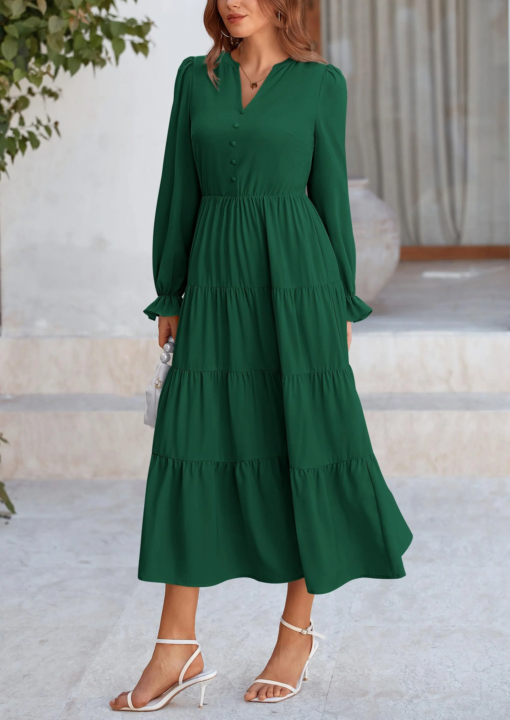 PRETTYGARDEN Women Fall Long Sleeve Smocked Maxi Dress Casual Square Neck Swiss Dot Tiered Ruffle Flowy Spring Pocket Dresses - Image 57