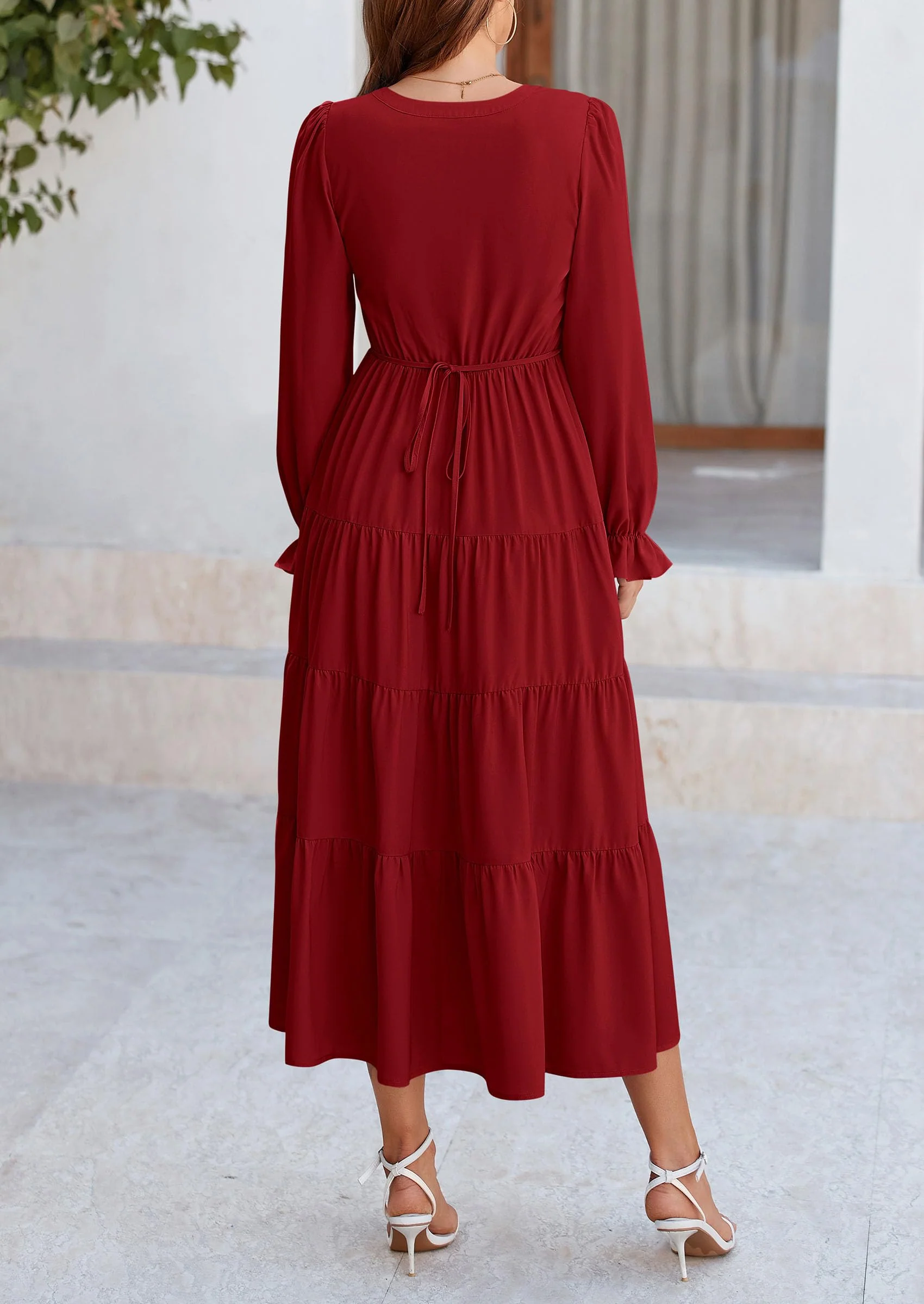 PRETTYGARDEN Women Fall Long Sleeve Smocked Maxi Dress Casual Square Neck Swiss Dot Tiered Ruffle Flowy Spring Pocket Dresses - Image 59
