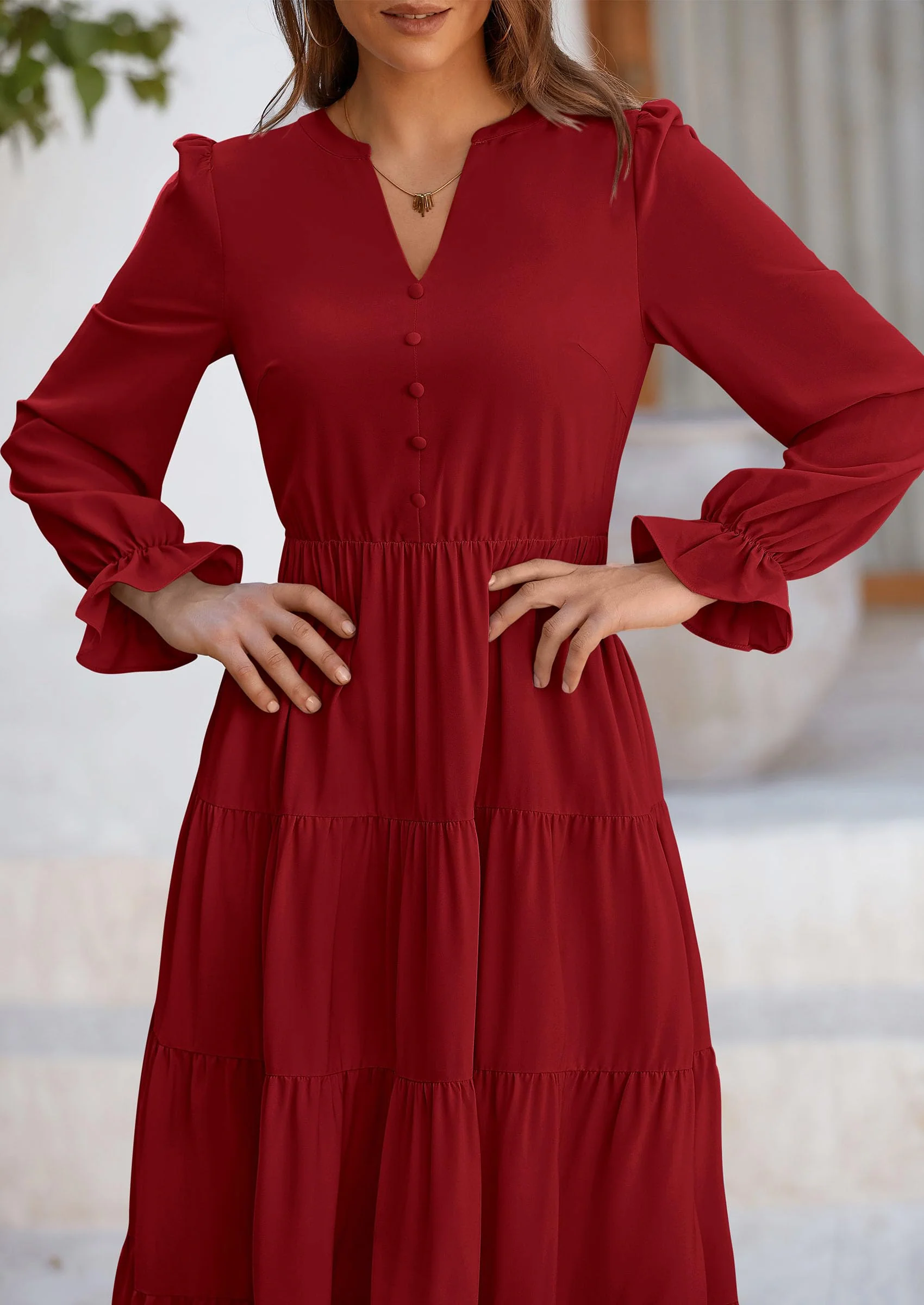 PRETTYGARDEN Women Fall Long Sleeve Smocked Maxi Dress Casual Square Neck Swiss Dot Tiered Ruffle Flowy Spring Pocket Dresses - Image 61
