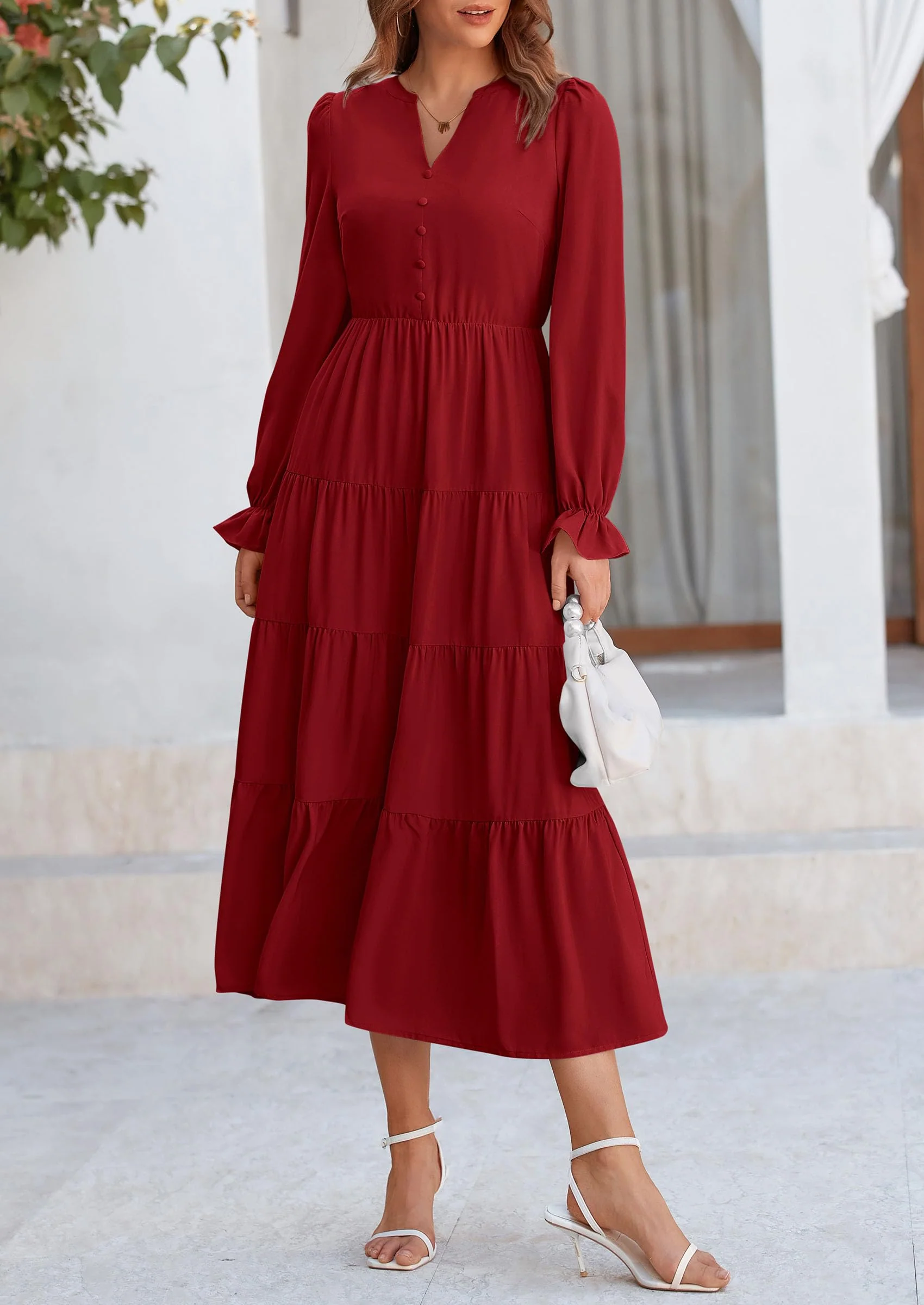 PRETTYGARDEN Women Fall Long Sleeve Smocked Maxi Dress Casual Square Neck Swiss Dot Tiered Ruffle Flowy Spring Pocket Dresses - Image 62