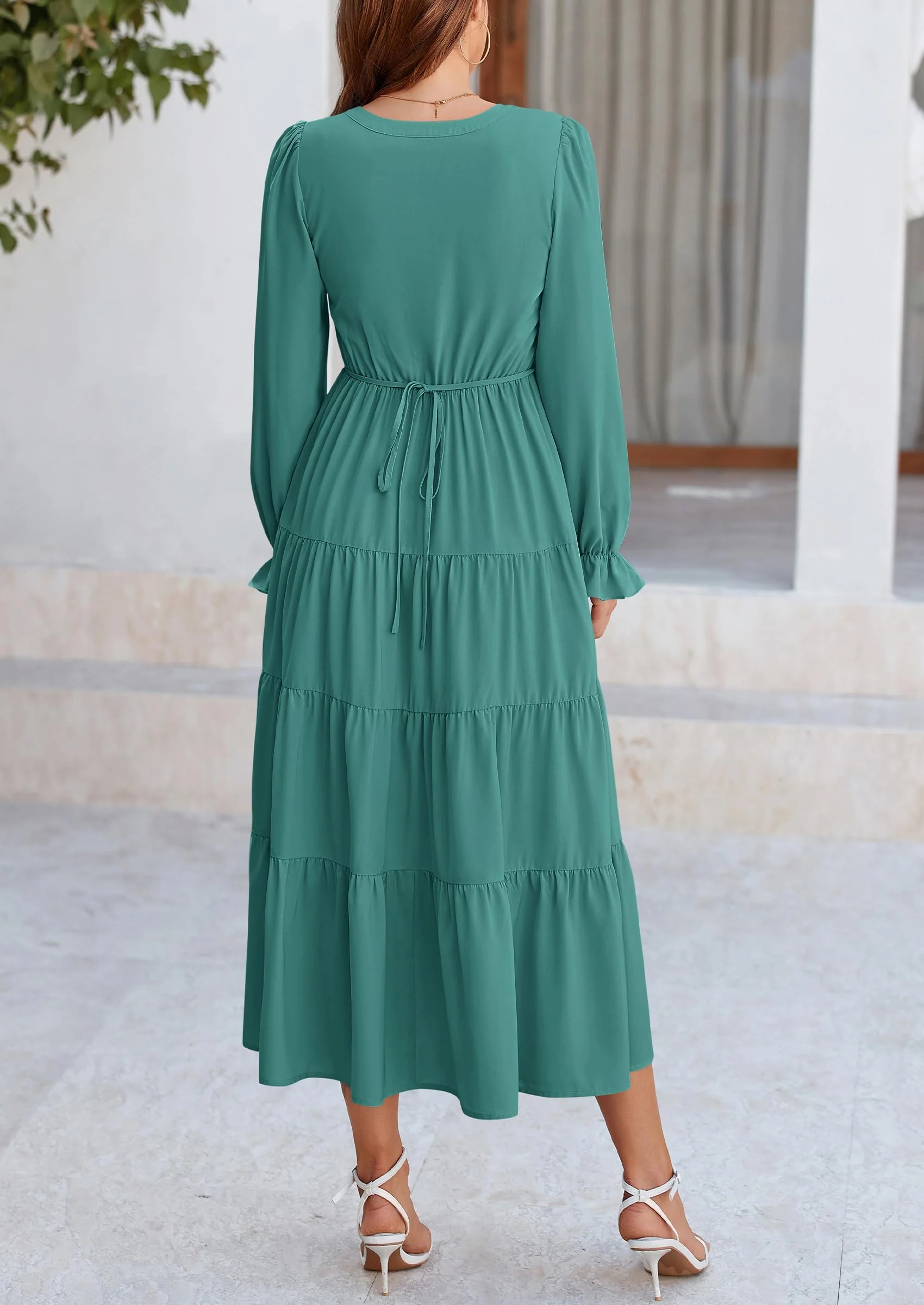 PRETTYGARDEN Women Fall Long Sleeve Smocked Maxi Dress Casual Square Neck Swiss Dot Tiered Ruffle Flowy Spring Pocket Dresses - Image 67