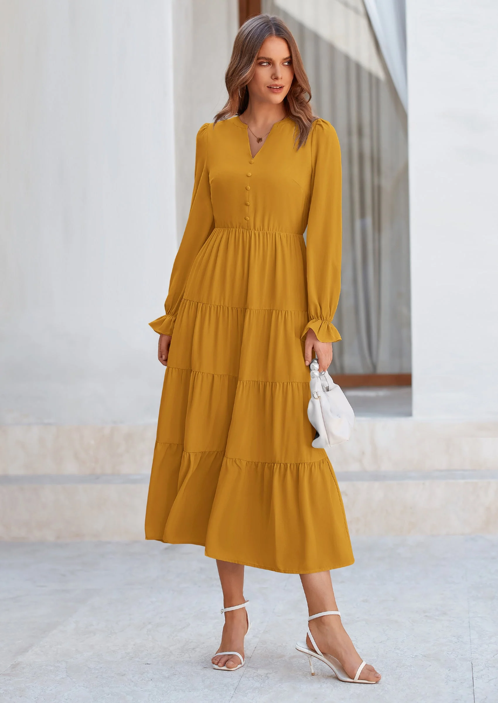 PRETTYGARDEN Women Fall Long Sleeve Smocked Maxi Dress Casual Square Neck Swiss Dot Tiered Ruffle Flowy Spring Pocket Dresses - Image 73