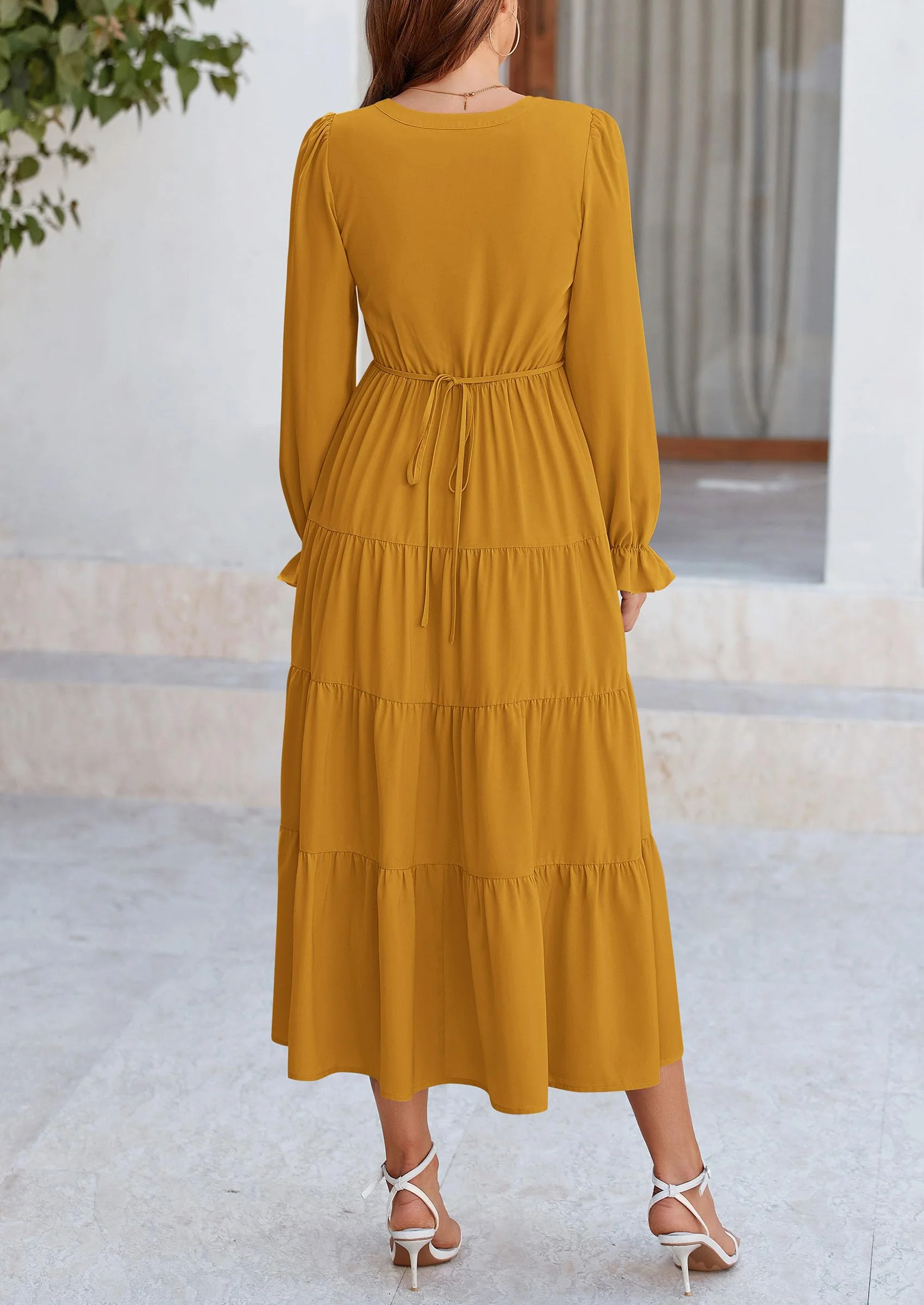 PRETTYGARDEN Women Fall Long Sleeve Smocked Maxi Dress Casual Square Neck Swiss Dot Tiered Ruffle Flowy Spring Pocket Dresses - Image 74
