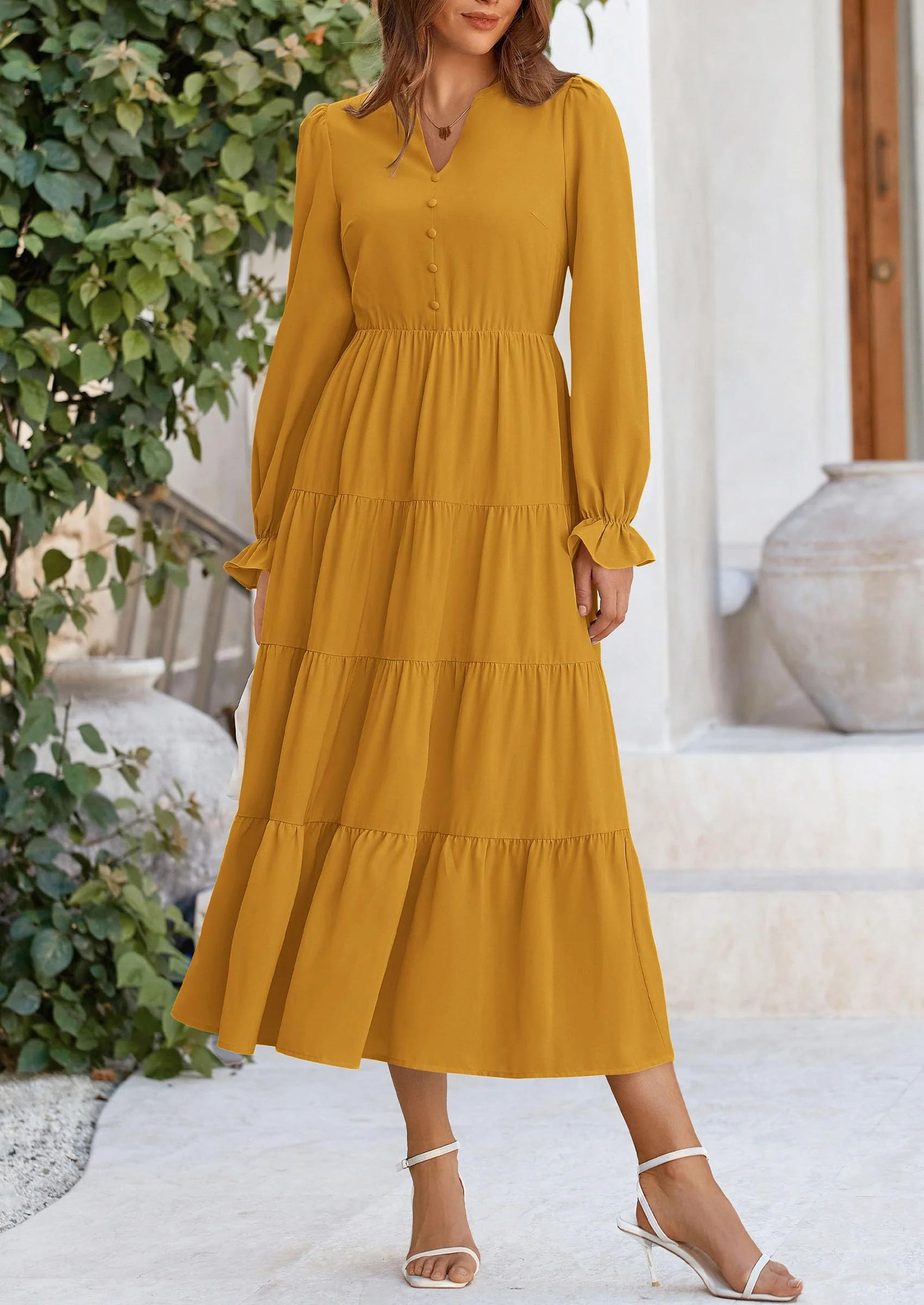 PRETTYGARDEN Women Fall Long Sleeve Smocked Maxi Dress Casual Square Neck Swiss Dot Tiered Ruffle Flowy Spring Pocket Dresses - Image 76