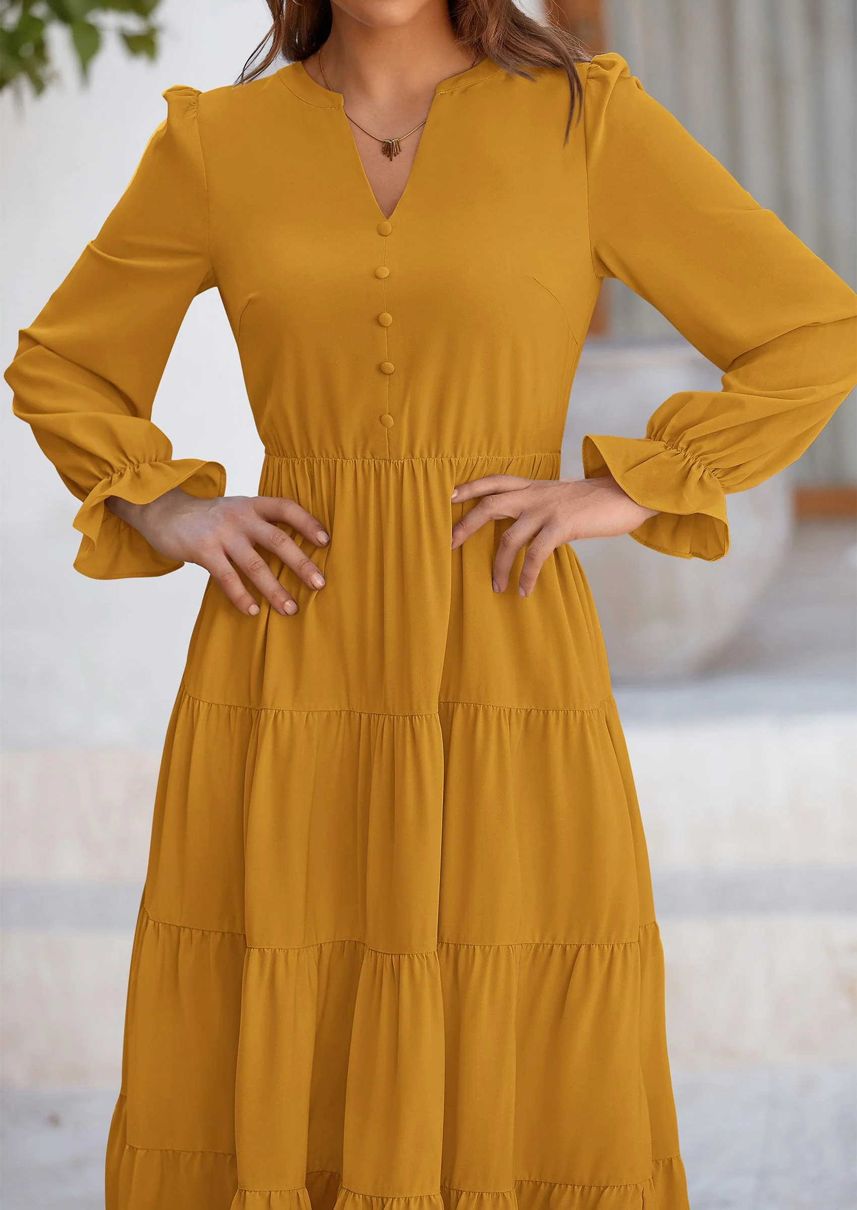 PRETTYGARDEN Women Fall Long Sleeve Smocked Maxi Dress Casual Square Neck Swiss Dot Tiered Ruffle Flowy Spring Pocket Dresses - Image 77