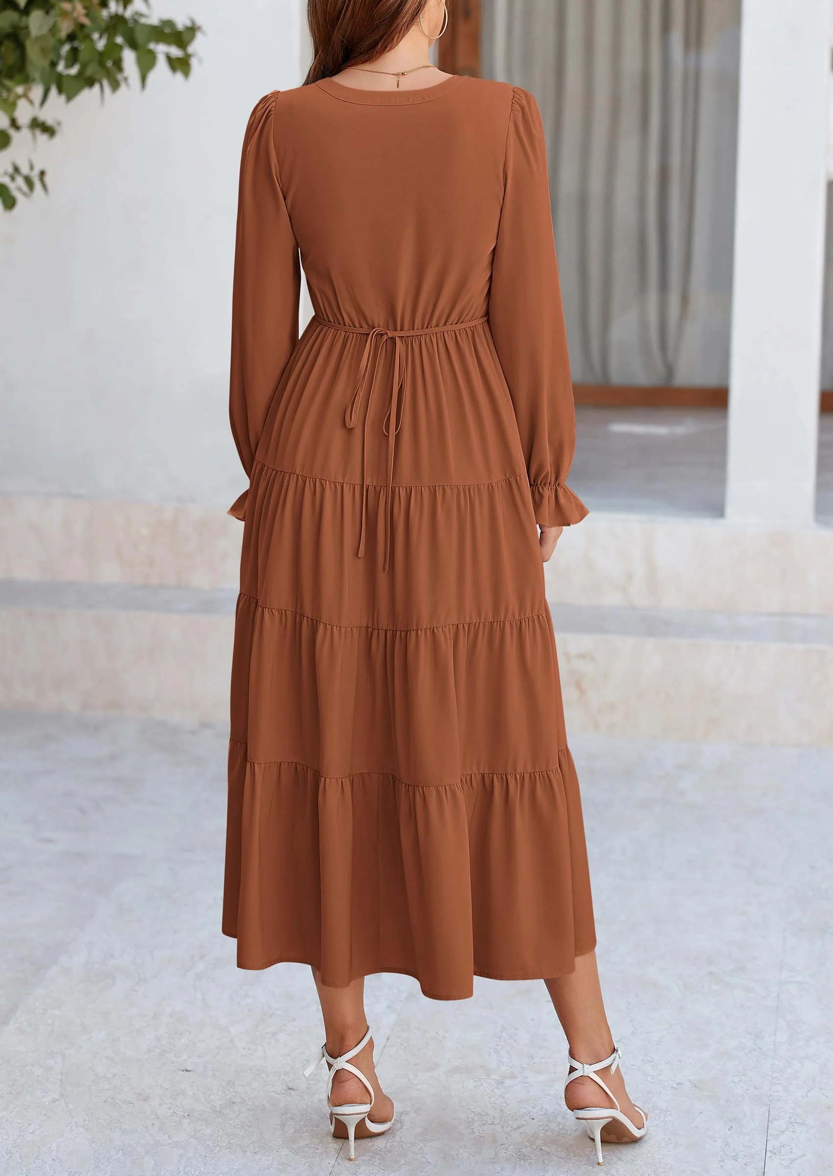 PRETTYGARDEN Women Fall Long Sleeve Smocked Maxi Dress Casual Square Neck Swiss Dot Tiered Ruffle Flowy Spring Pocket Dresses - Image 81
