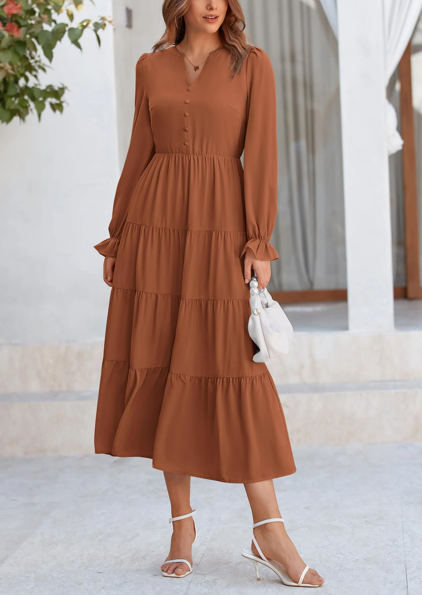 PRETTYGARDEN Women Fall Long Sleeve Smocked Maxi Dress Casual Square Neck Swiss Dot Tiered Ruffle Flowy Spring Pocket Dresses - Image 82