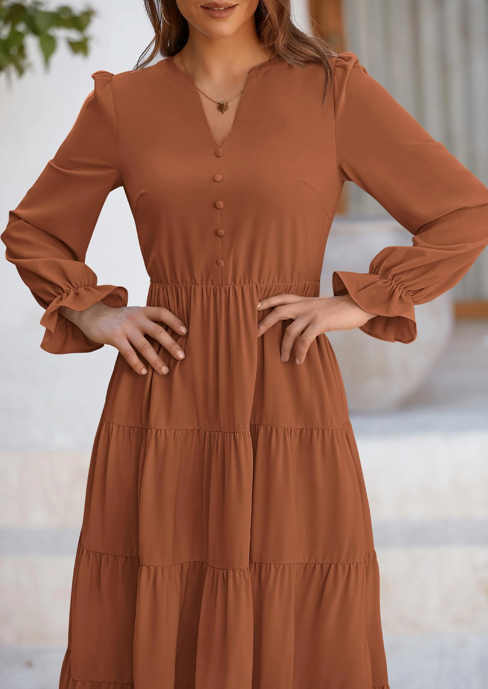 PRETTYGARDEN Women Fall Long Sleeve Smocked Maxi Dress Casual Square Neck Swiss Dot Tiered Ruffle Flowy Spring Pocket Dresses - Image 84