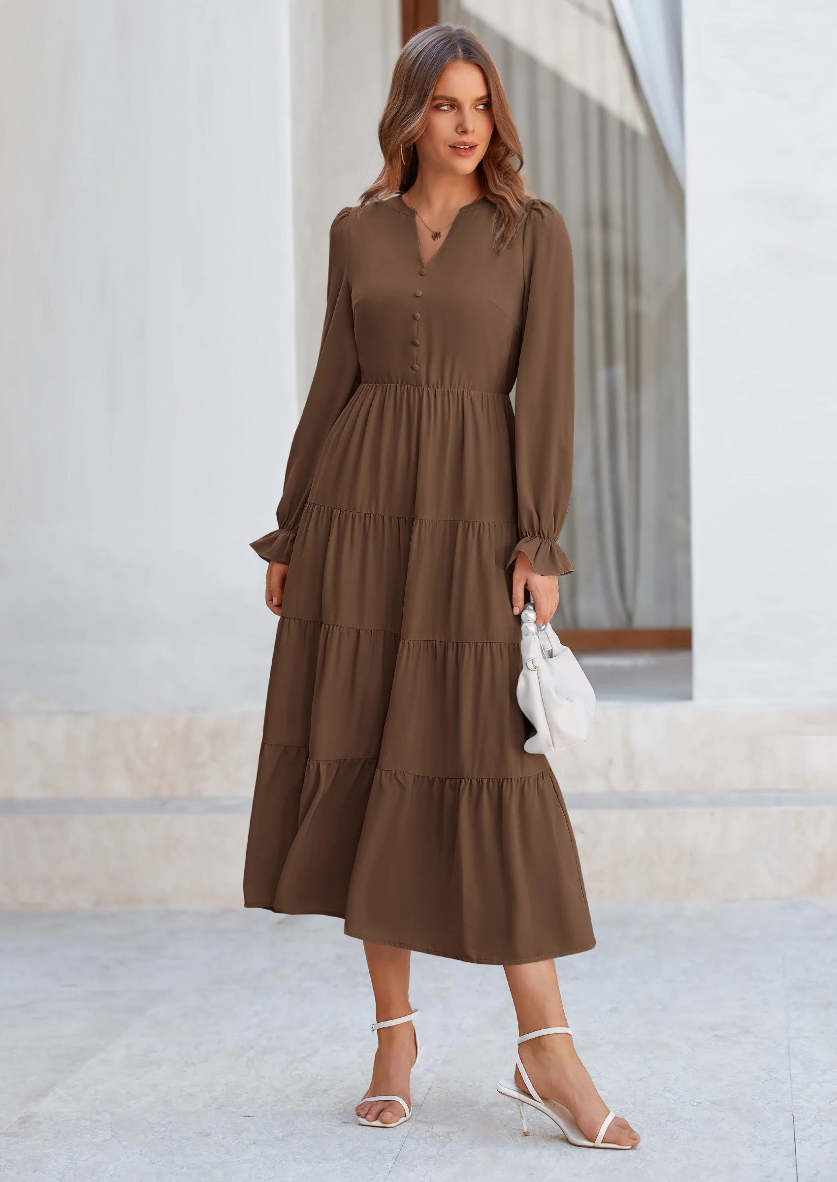 PRETTYGARDEN Women Fall Long Sleeve Smocked Maxi Dress Casual Square Neck Swiss Dot Tiered Ruffle Flowy Spring Pocket Dresses - Image 88