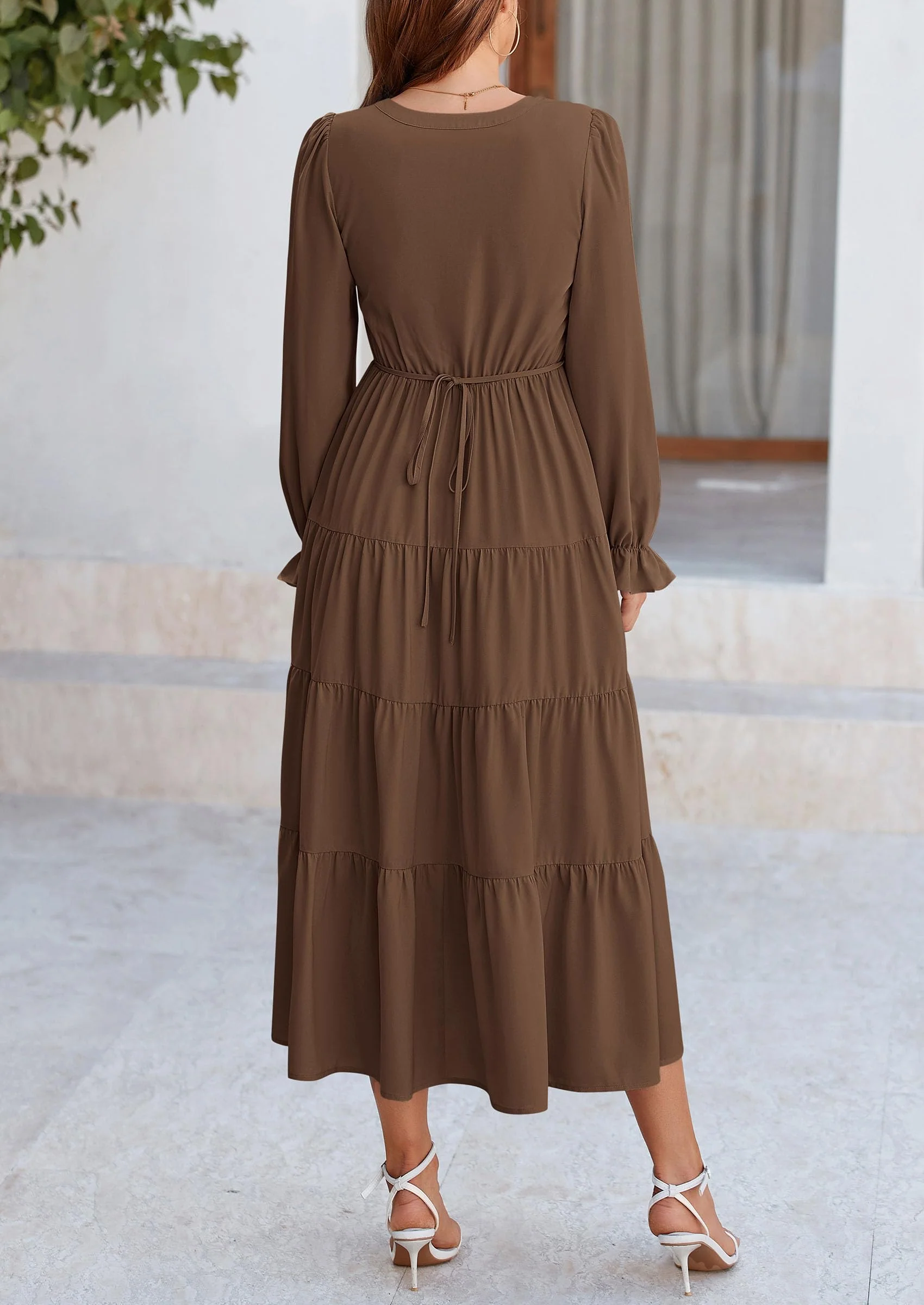 PRETTYGARDEN Women Fall Long Sleeve Smocked Maxi Dress Casual Square Neck Swiss Dot Tiered Ruffle Flowy Spring Pocket Dresses - Image 89