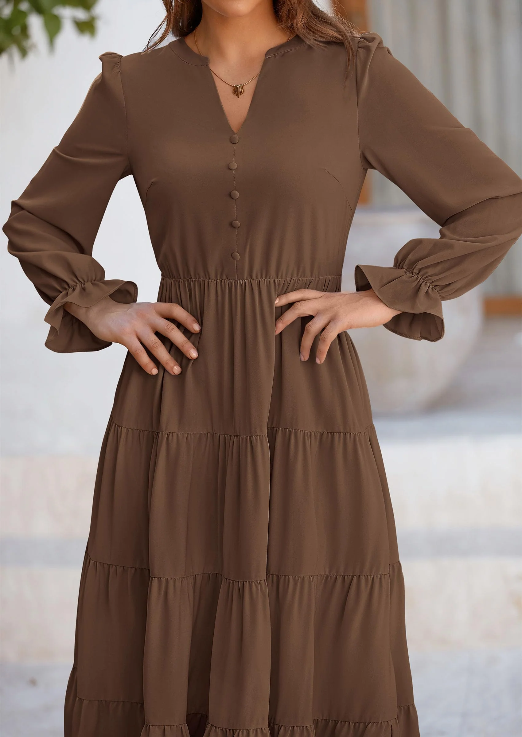 PRETTYGARDEN Women Fall Long Sleeve Smocked Maxi Dress Casual Square Neck Swiss Dot Tiered Ruffle Flowy Spring Pocket Dresses - Image 92