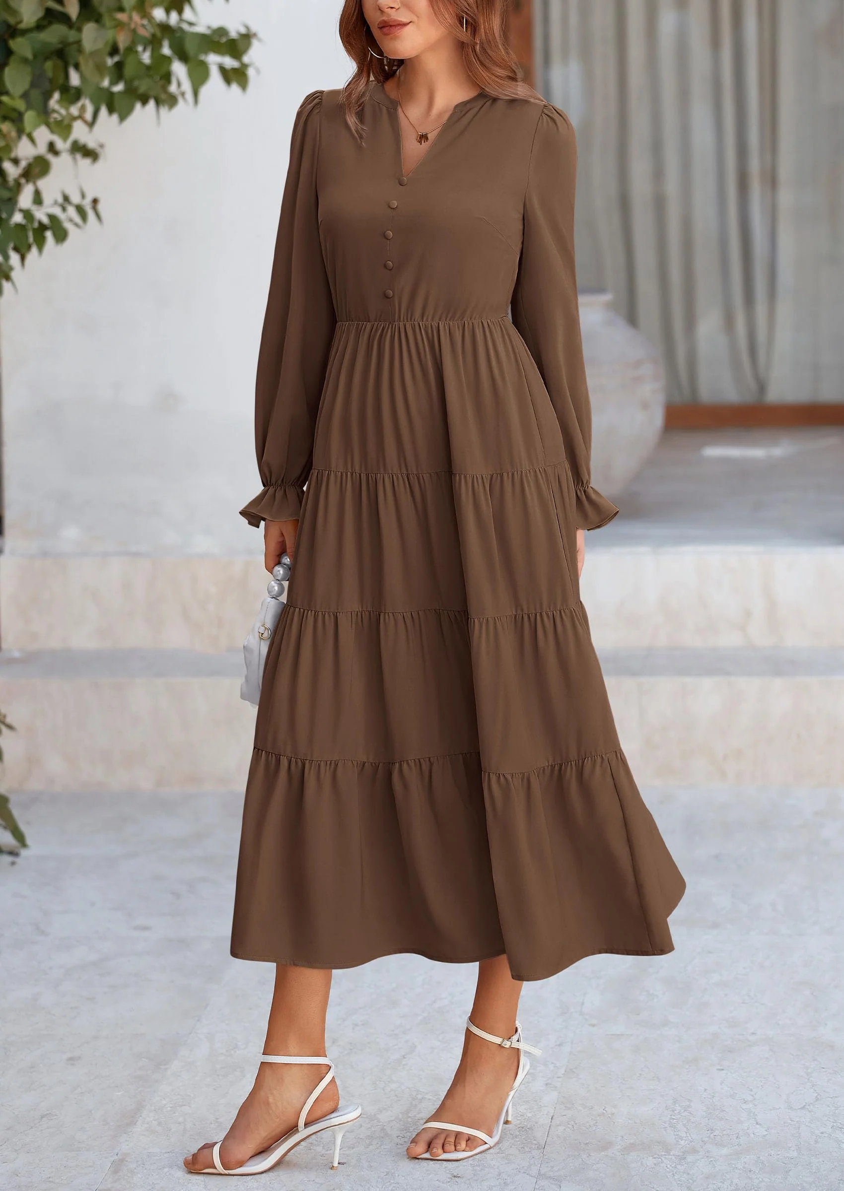 PRETTYGARDEN Women Fall Long Sleeve Smocked Maxi Dress Casual Square Neck Swiss Dot Tiered Ruffle Flowy Spring Pocket Dresses - Image 95