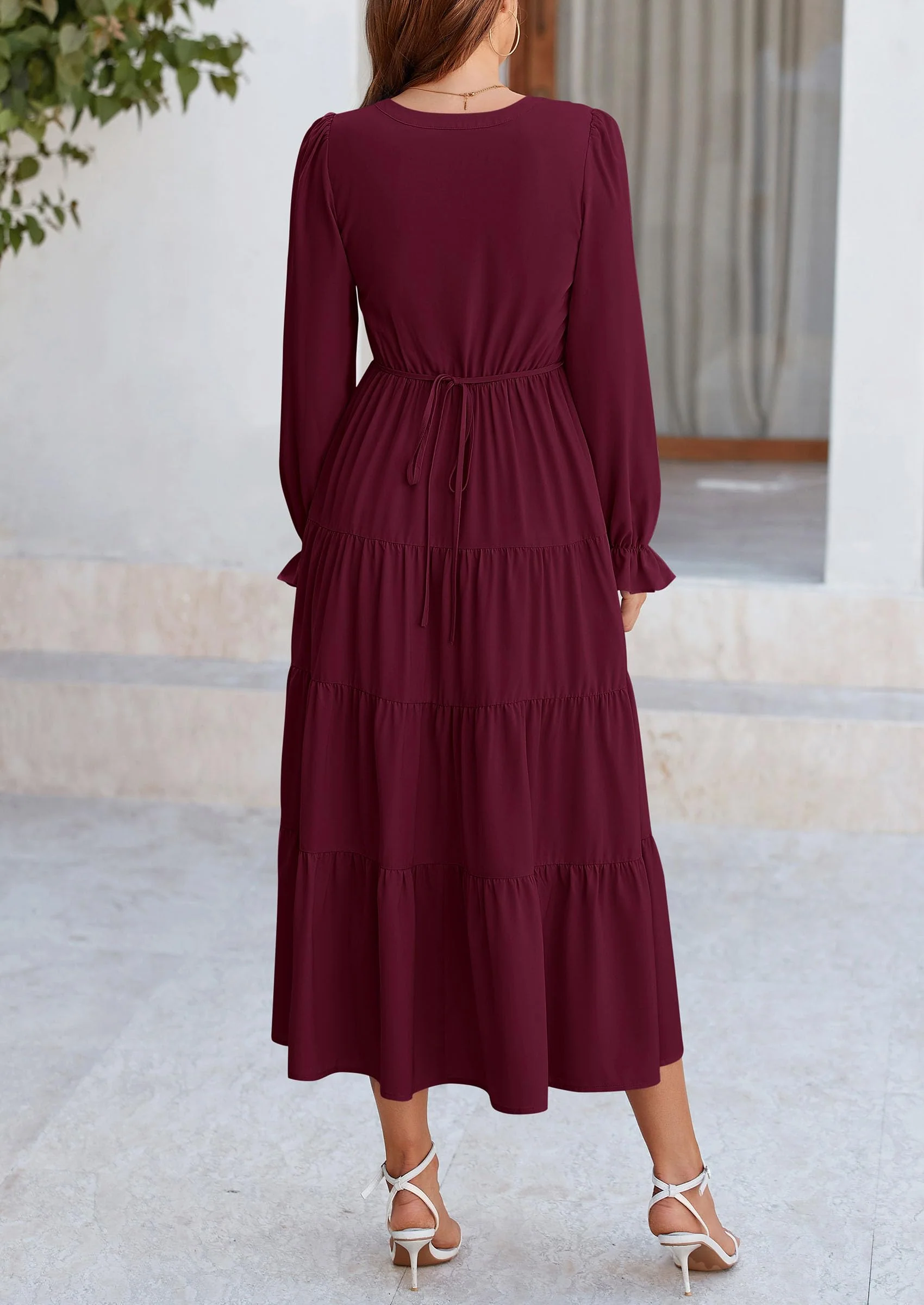 PRETTYGARDEN Women Fall Long Sleeve Smocked Maxi Dress Casual Square Neck Swiss Dot Tiered Ruffle Flowy Spring Pocket Dresses - Image 97
