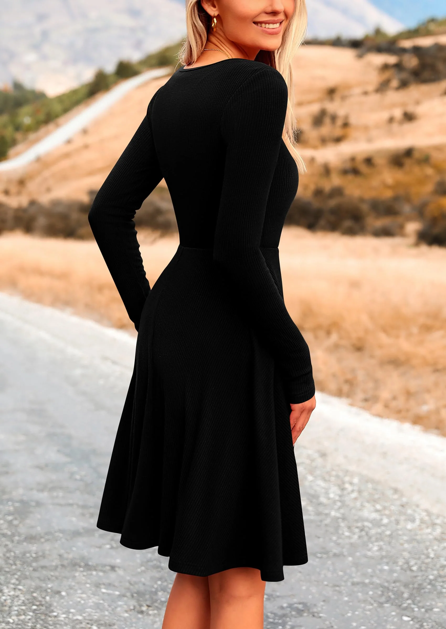 PRETTYGARDEN Women's Spring Fall Short Dress Ribbed Knit Crewneck Long Sleeve A Line Flowy Casual Elegant Going Out Dresses - Image 11