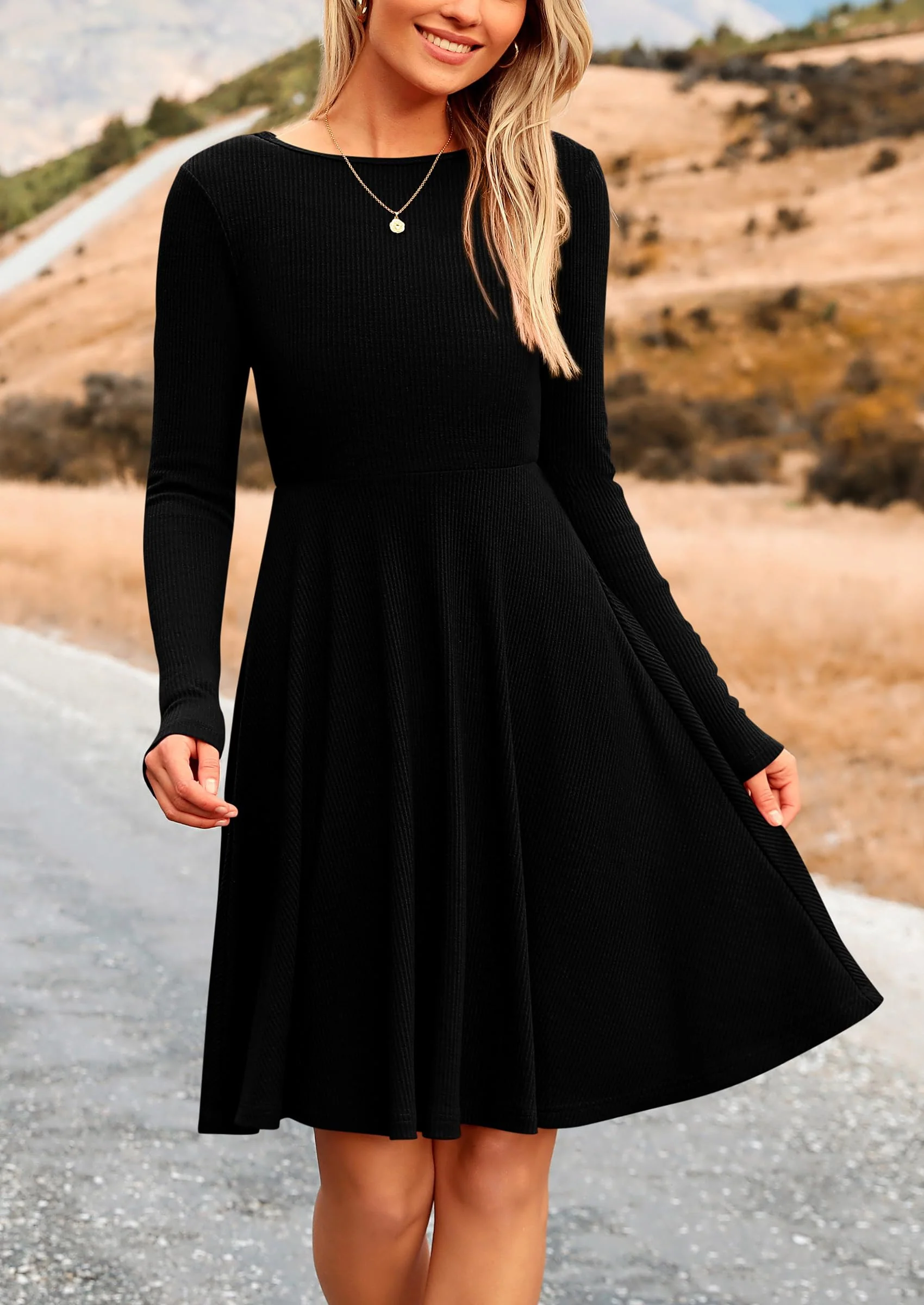 PRETTYGARDEN Women's Spring Fall Short Dress Ribbed Knit Crewneck Long Sleeve A Line Flowy Casual Elegant Going Out Dresses - Image 14