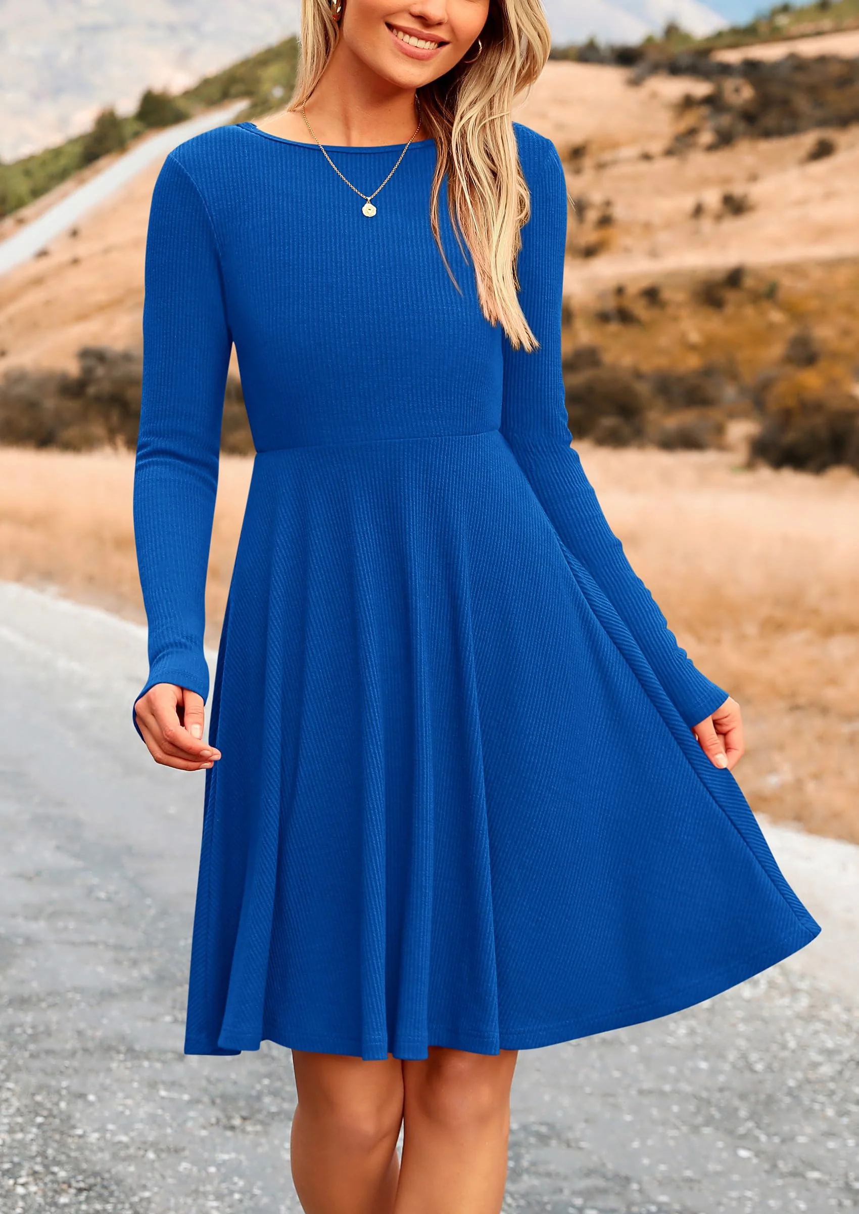 PRETTYGARDEN Women's Spring Fall Short Dress Ribbed Knit Crewneck Long Sleeve A Line Flowy Casual Elegant Going Out Dresses - Image 22