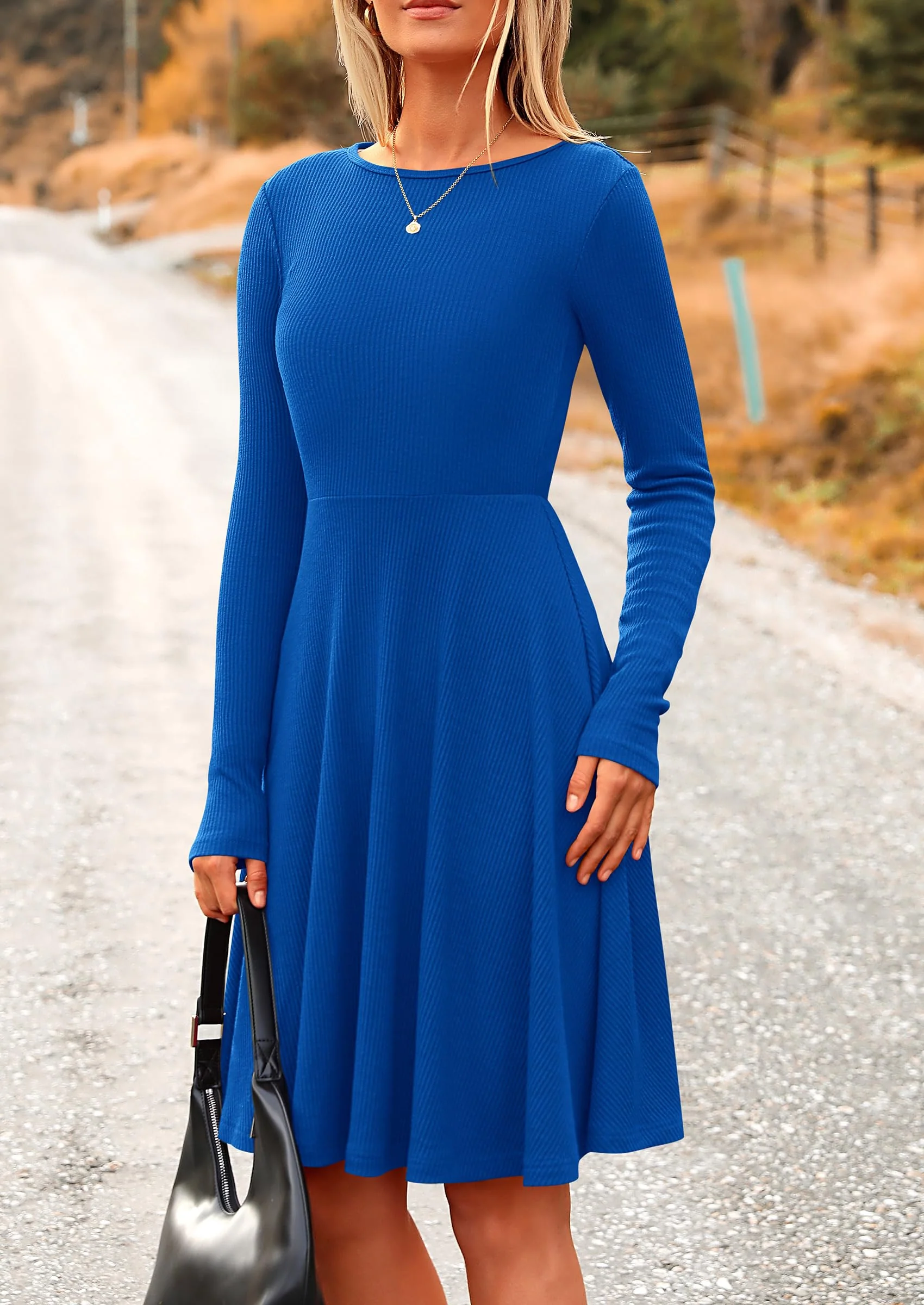PRETTYGARDEN Women's Spring Fall Short Dress Ribbed Knit Crewneck Long Sleeve A Line Flowy Casual Elegant Going Out Dresses - Image 24