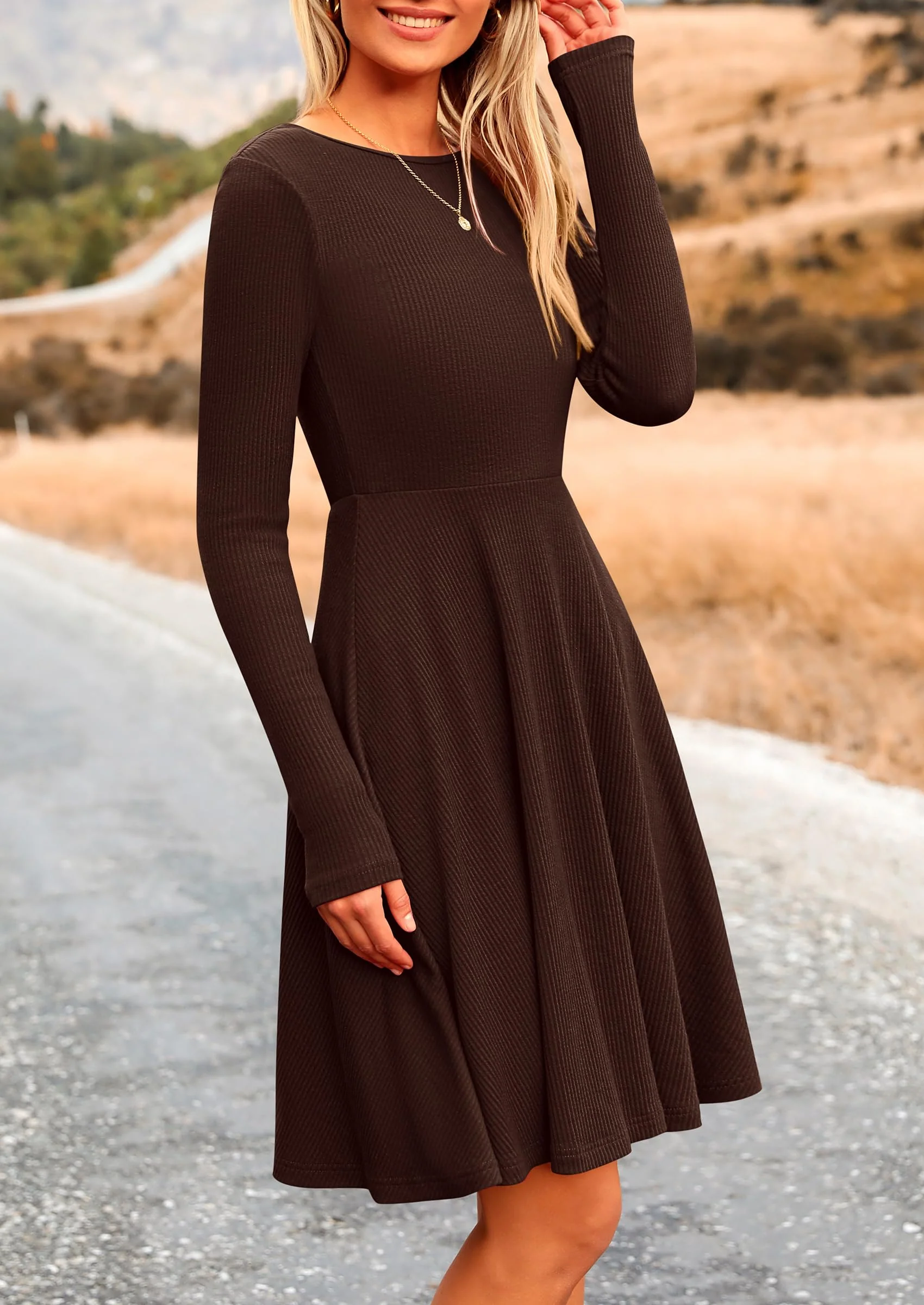 PRETTYGARDEN Women's Spring Fall Short Dress Ribbed Knit Crewneck Long Sleeve A Line Flowy Casual Elegant Going Out Dresses - Image 29