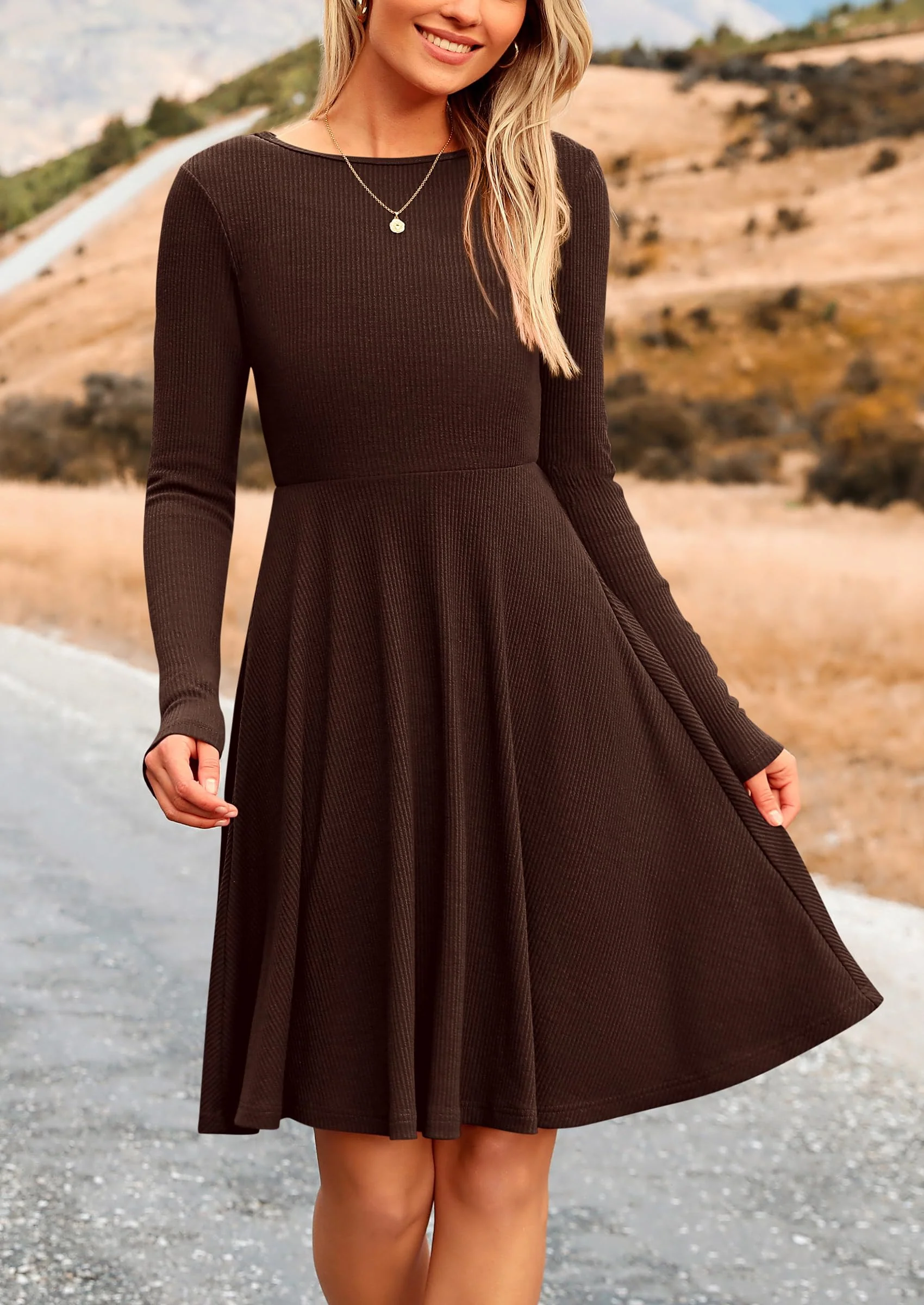 PRETTYGARDEN Women's Spring Fall Short Dress Ribbed Knit Crewneck Long Sleeve A Line Flowy Casual Elegant Going Out Dresses - Image 30