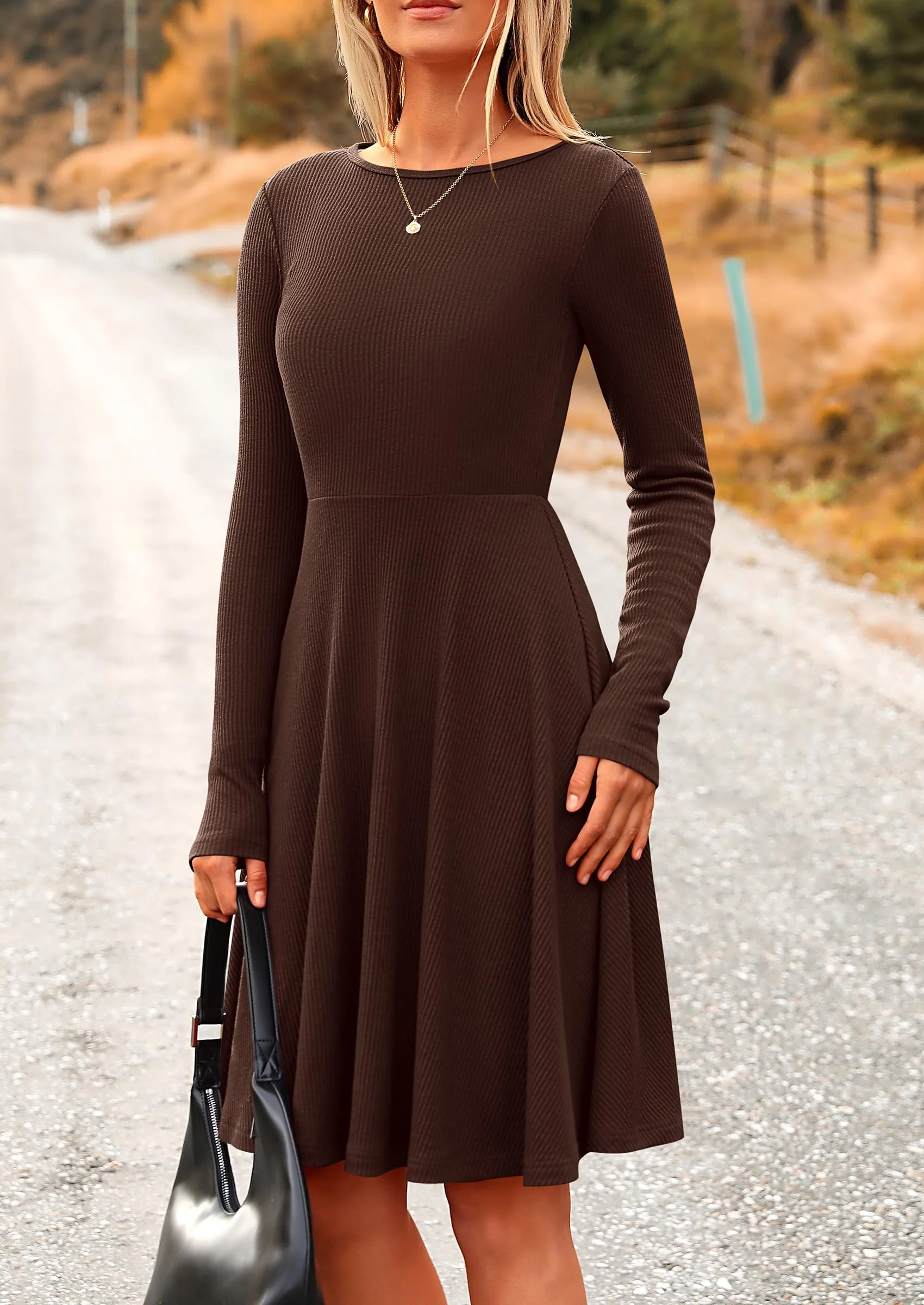 PRETTYGARDEN Women's Spring Fall Short Dress Ribbed Knit Crewneck Long Sleeve A Line Flowy Casual Elegant Going Out Dresses - Image 32