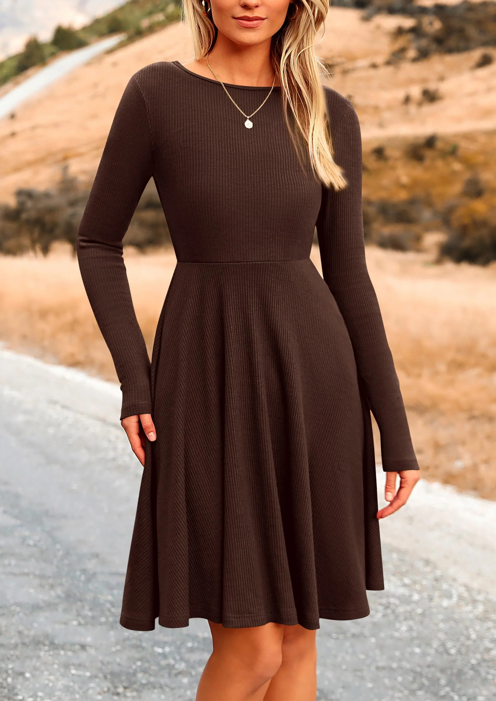 PRETTYGARDEN Women's Spring Fall Short Dress Ribbed Knit Crewneck Long Sleeve A Line Flowy Casual Elegant Going Out Dresses - Image 33