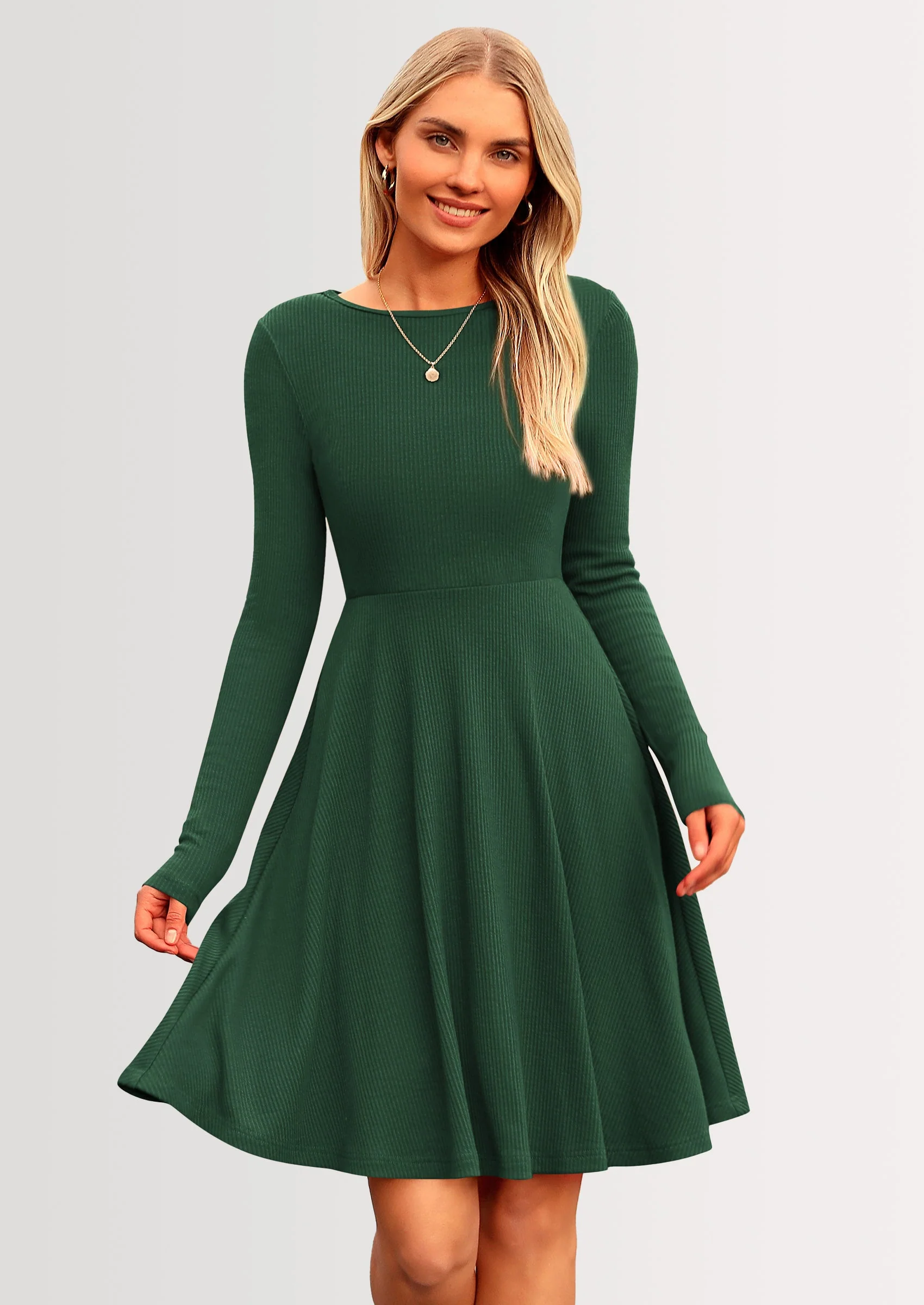 PRETTYGARDEN Women's Spring Fall Short Dress Ribbed Knit Crewneck Long Sleeve A Line Flowy Casual Elegant Going Out Dresses - Image 34