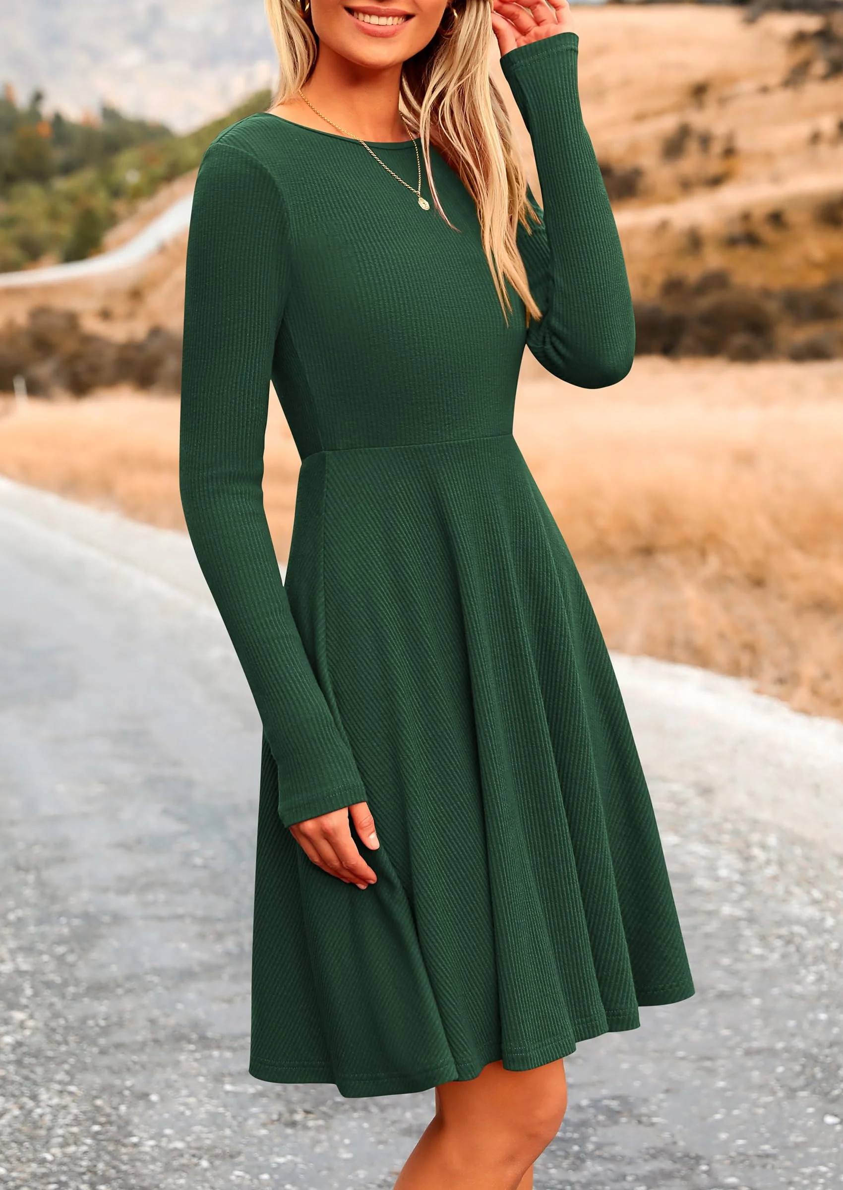 PRETTYGARDEN Women's Spring Fall Short Dress Ribbed Knit Crewneck Long Sleeve A Line Flowy Casual Elegant Going Out Dresses - Image 37