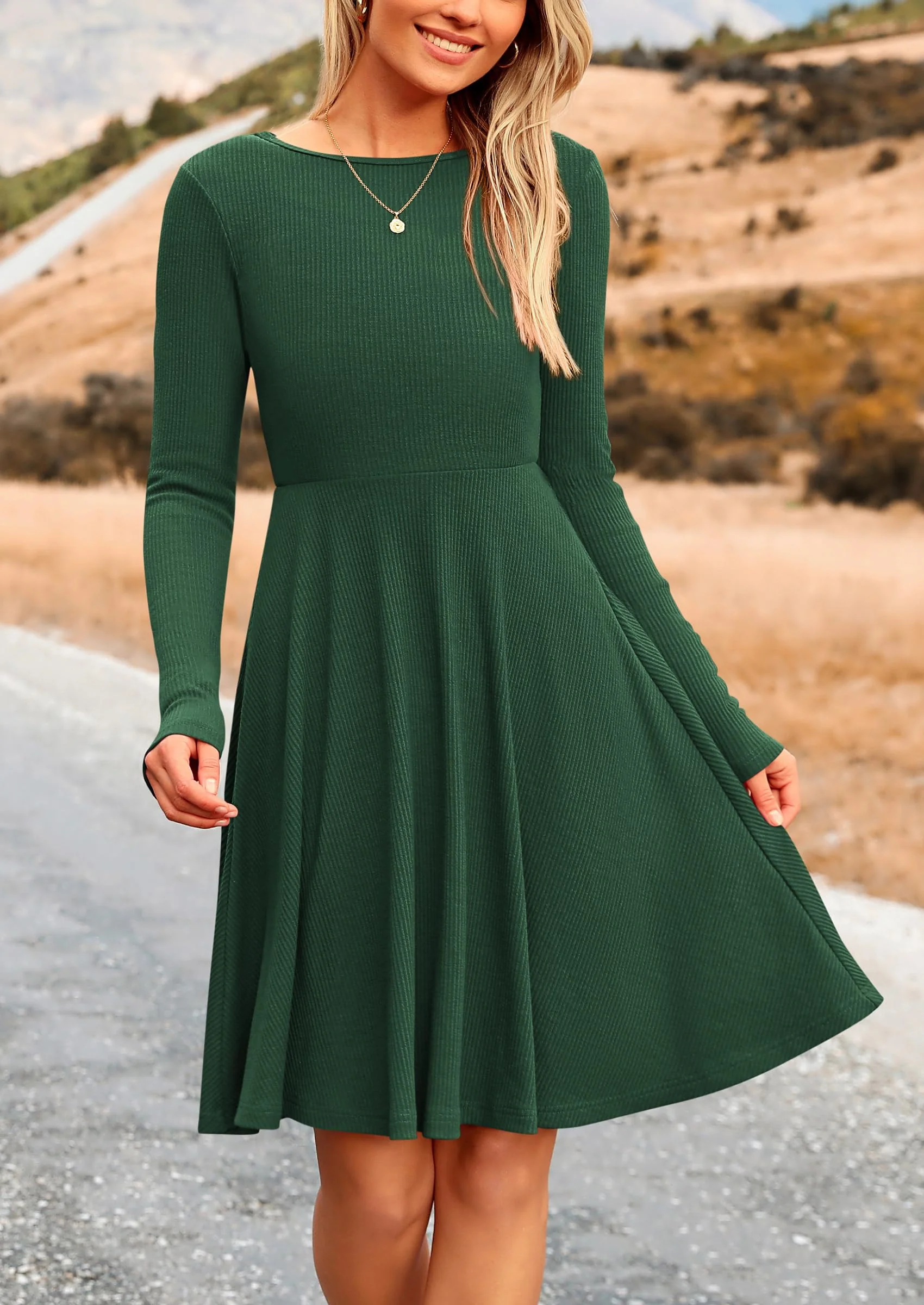 PRETTYGARDEN Women's Spring Fall Short Dress Ribbed Knit Crewneck Long Sleeve A Line Flowy Casual Elegant Going Out Dresses - Image 38
